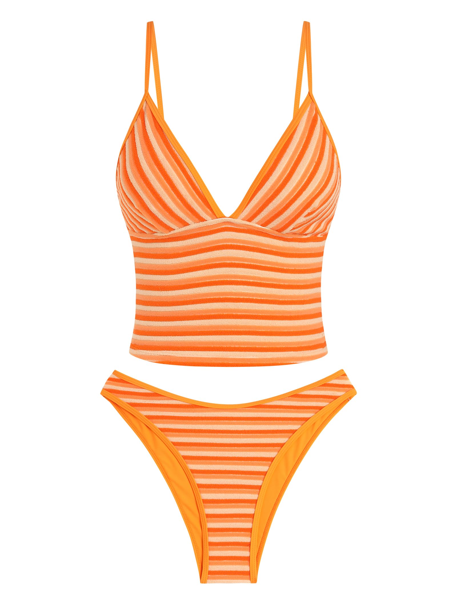 Photo 1 of ZAFUL Swimsuits for Women's Tummy Control Tankini V Neck High Waisted Tie Bikini Set 2 Pieces Bathing Suits (1-a-Orange, M)