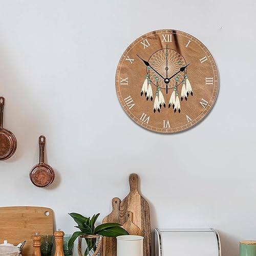 Miniatura 5 de ArogGeld Reloj bohemio de talismán indio nativo americano, atrapasueños de 12 pulgadas, reloj de pared grande con pilas, silencioso y sin tictac,