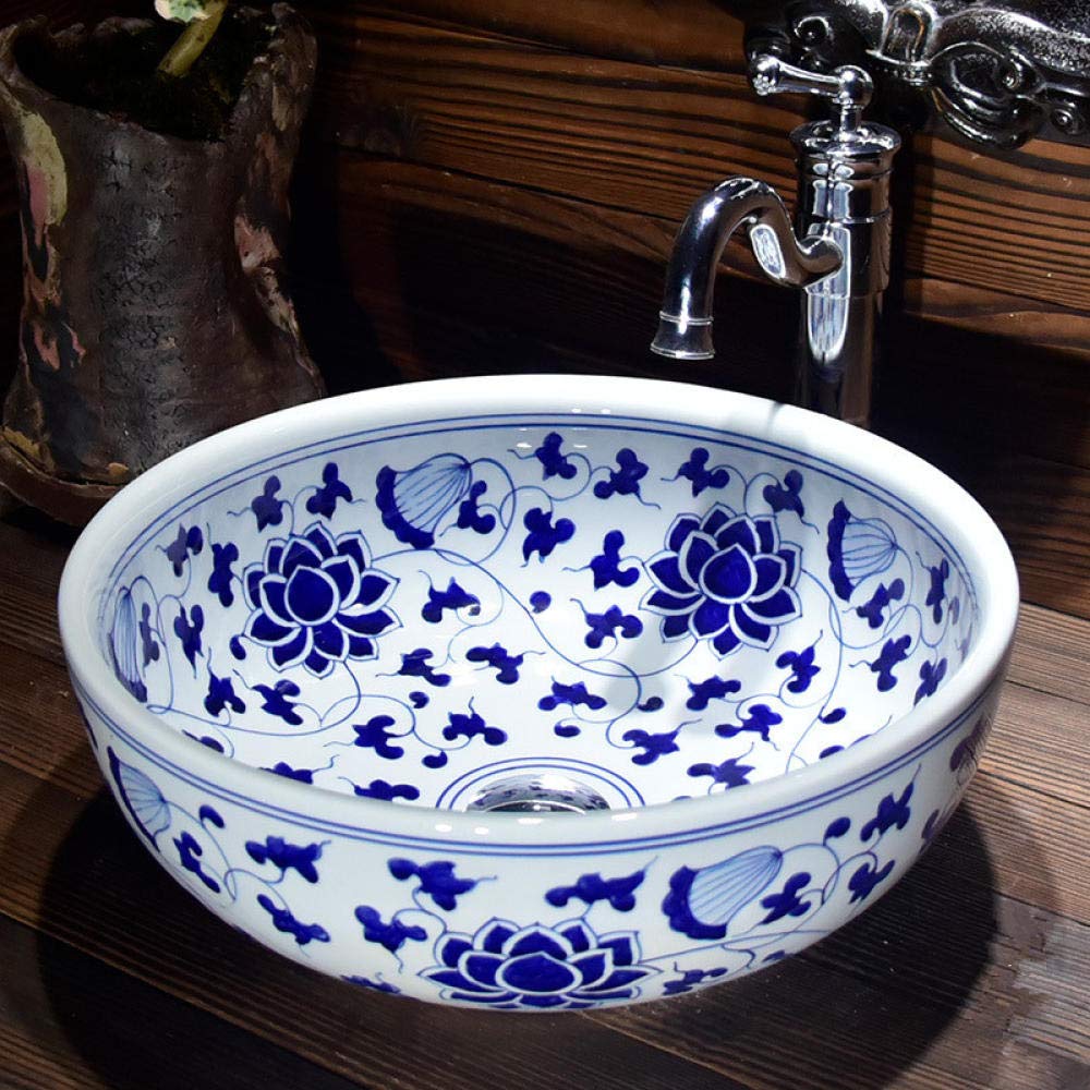 Umywalka Nablatowa, Umywalka Ceramiczna Nablatowa, Umywalka Ceramiczna Nablatowa, Umywalka Łazienkowa, Niebiesko-Biała — Tylko Umywalka,