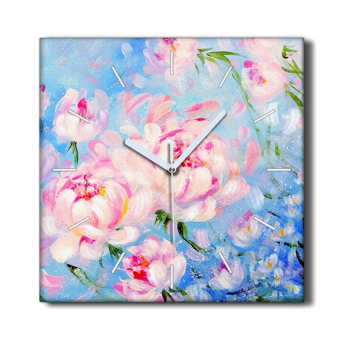 Horloge murale toile sans tic-tac Coloray fleurs peintes silencieuse 30x30cm