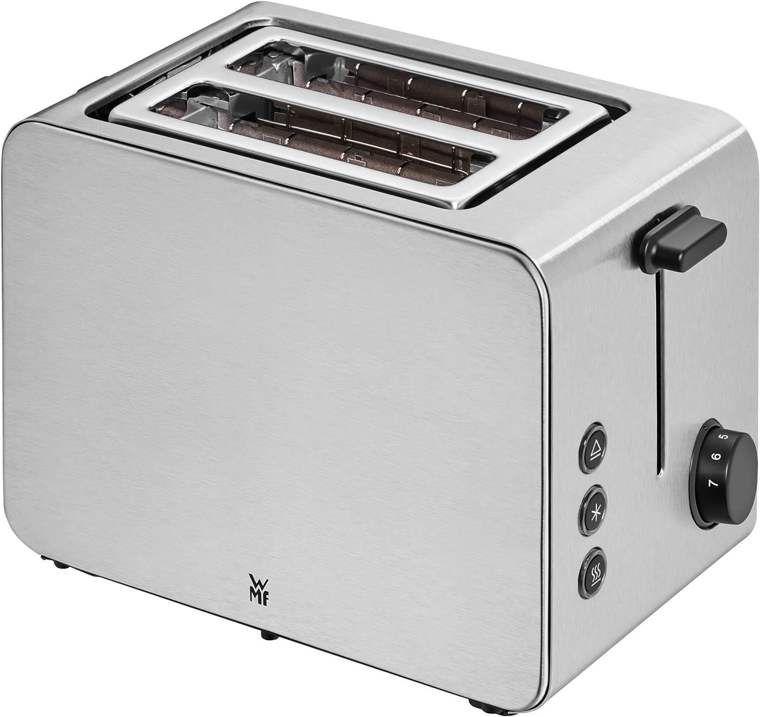 WMF Stelio Two Slice Toaster, Stainless Steel Double Slot Toaster with Roll Attachment, Bagel Function, 7 Browning Levels, 900 W, Stainless Steel Mat