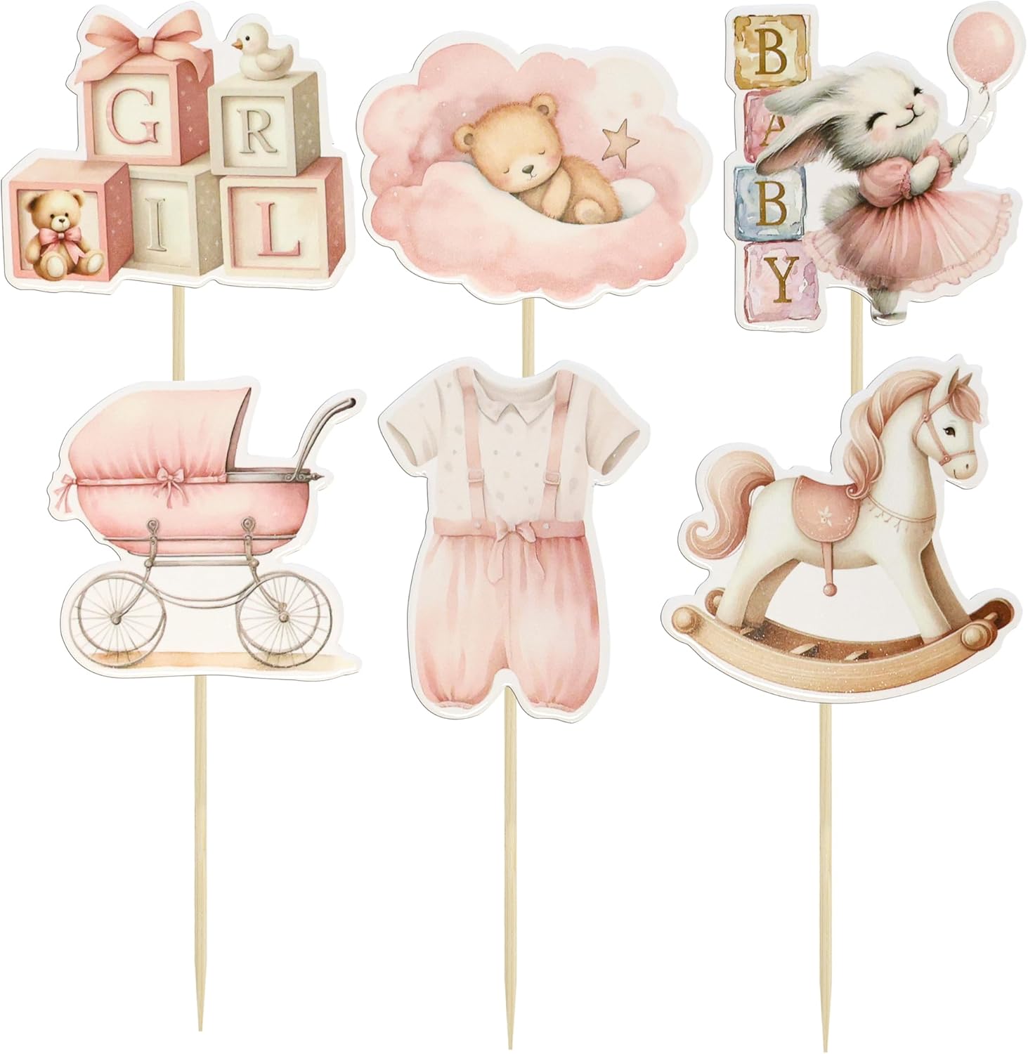 Ephlyn 36Pcs Baby Girl Cupcake Toppers Baby Shower Decorations for Girl Bear It's a Girl Cupcake Picks Decorations for Baby Girls Birthday Party Cake Decorations Pink - Image 3