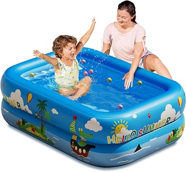 Inflatable Pool for Kids, Small Blow up Swimming Pool 10" L x8 W x 3" H, Unique Pool for Kids, Thicken Foldable Pools for Whole Family Party Backyard Garden Outdoor Light Blue