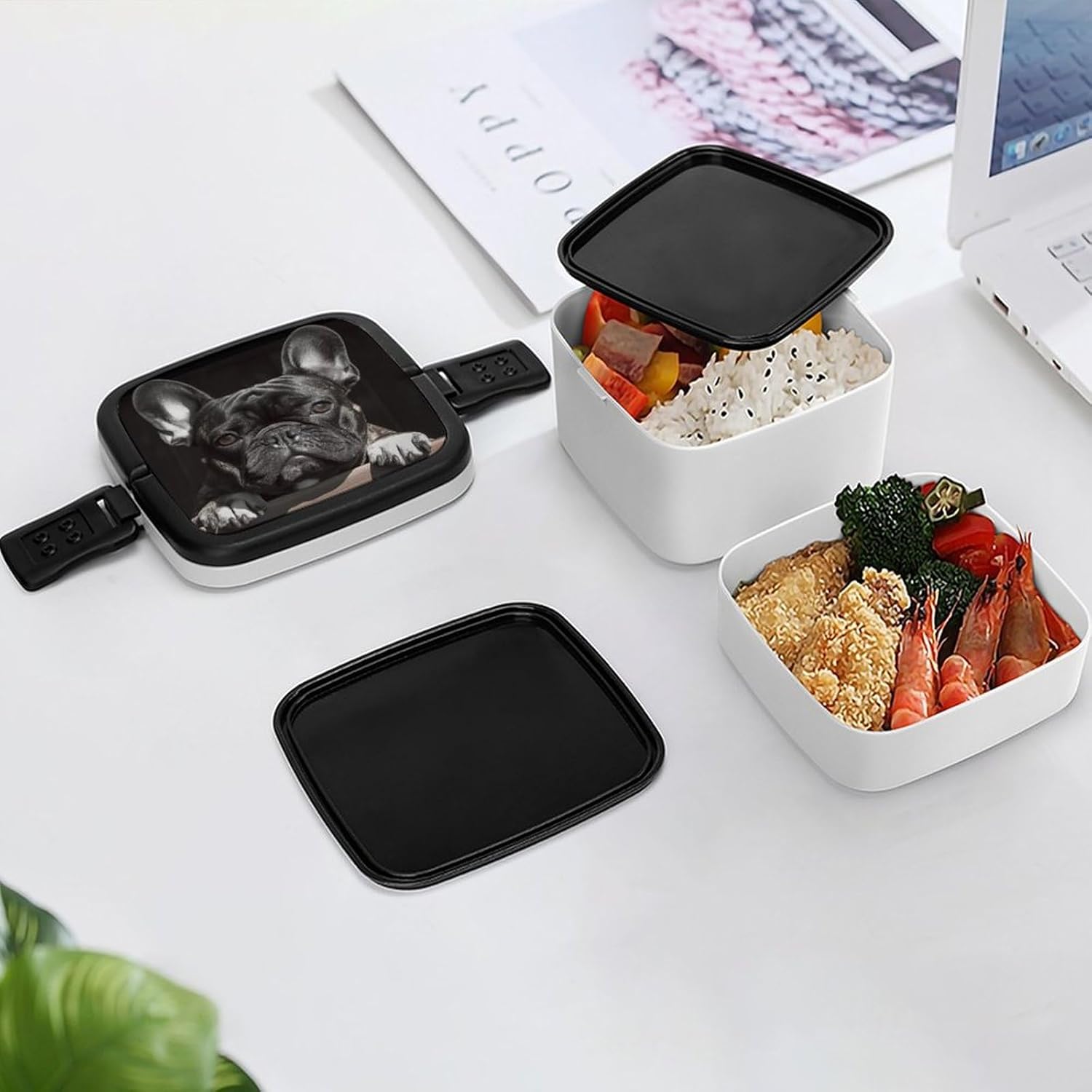 Adults Lunch Box Adult Bento Box Stackable Bento Box BPA-Free French Bulld Lunch Box Food Container Ideal for Meal Prep, Work, And On The Go