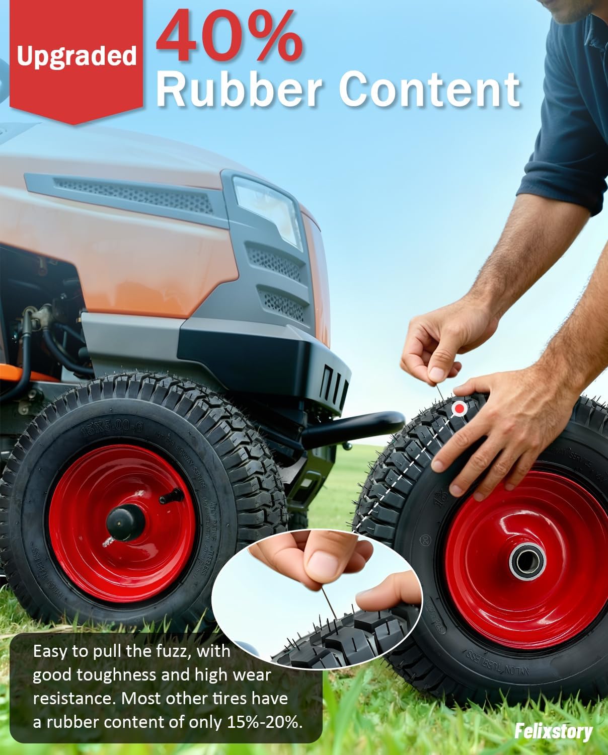 13x5.00-6 Lawn Mower Tubeless Tire, UP TO 40% RUBBER, 13x5-6 Vacuum Tire with Rim, Tubeless Lawn Tractor Wheel, 3"-6" Offset Hub and 3/4" or 5/8" Bushings, Wear-resistant, Anti-punture