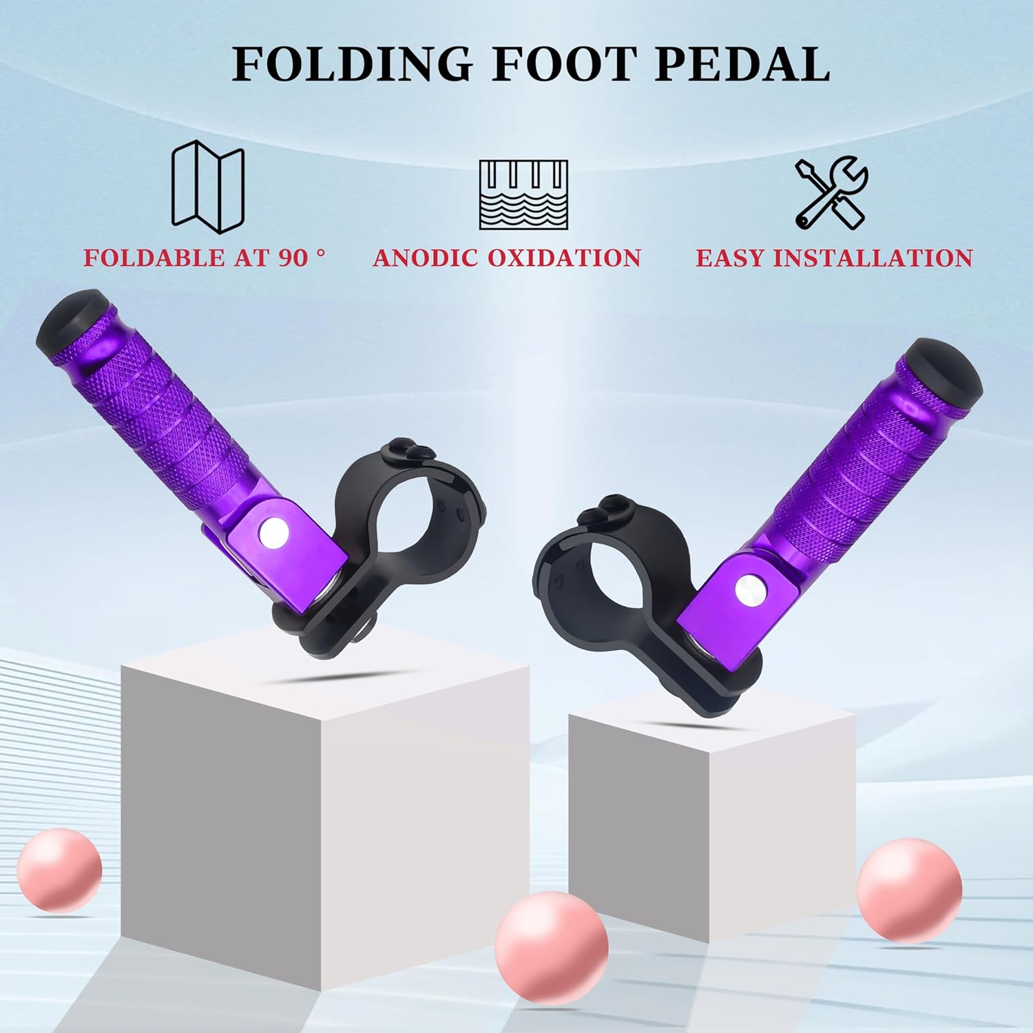 M8 Motorcycle CNC Aluminum 90 Degree Folding Rearsets Folded Motorbike Footrest Bicycle Footpegs Foot Pegs Pedal Universal (Purple)