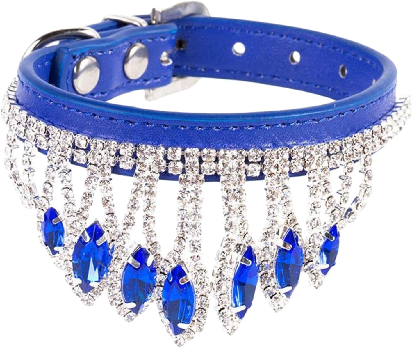 Verstellbares Halsband für Haustiere Haustierhalsband Mit Strasssteinen, Mehrfarbig, Mehrere Größen(Blue,XS)