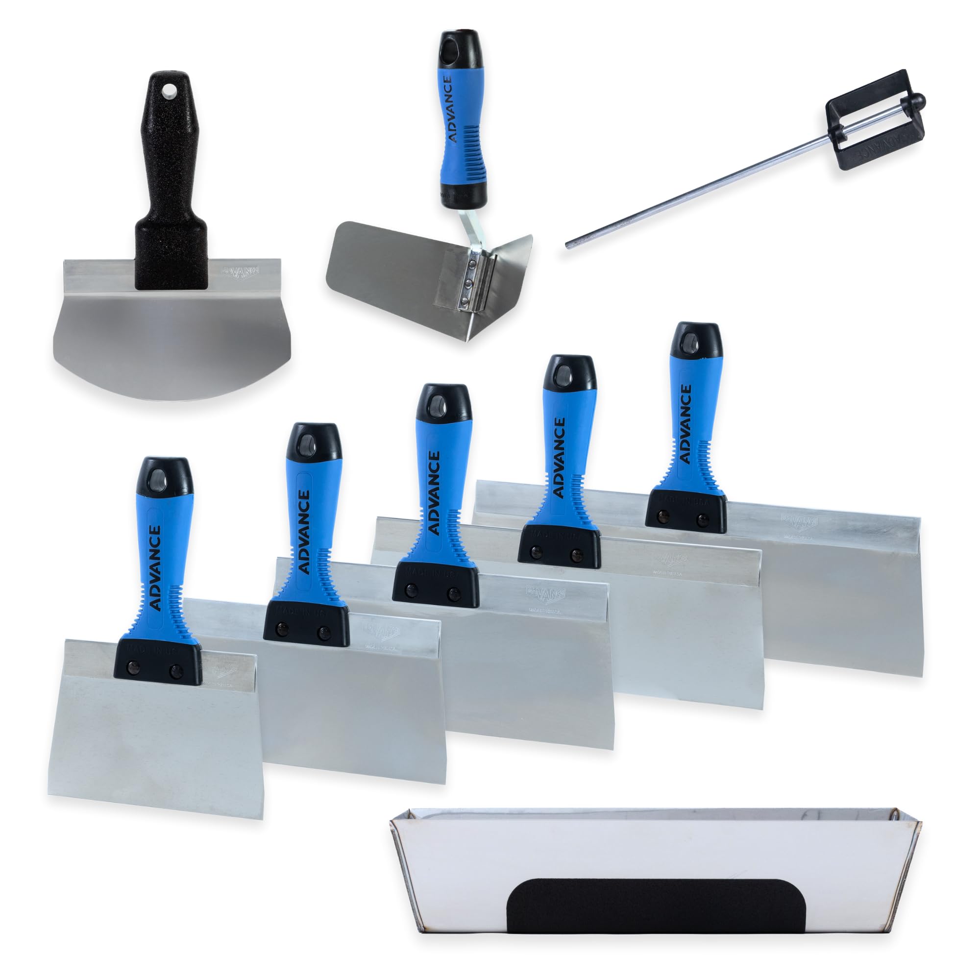 Ultimate Drywall Finishing Kit - Stainless Steel I Advance Equipment MFG Co. I Professional Quality I Mud Pan, Drywall Knife,Pail Scoop I Model 35631