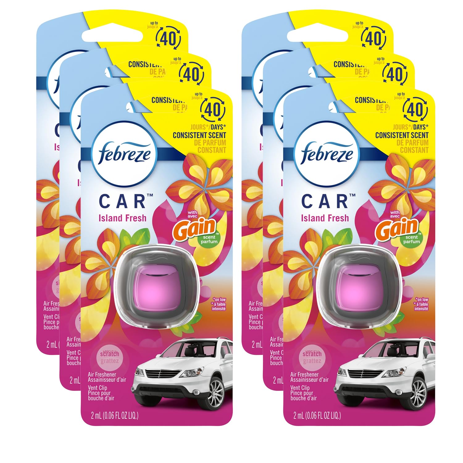 FebrezeVent Clip Car Air Freshener - Car Refresheners - Island Fresh fragrance Car Scent - Odor Eliminator, 6 Pack