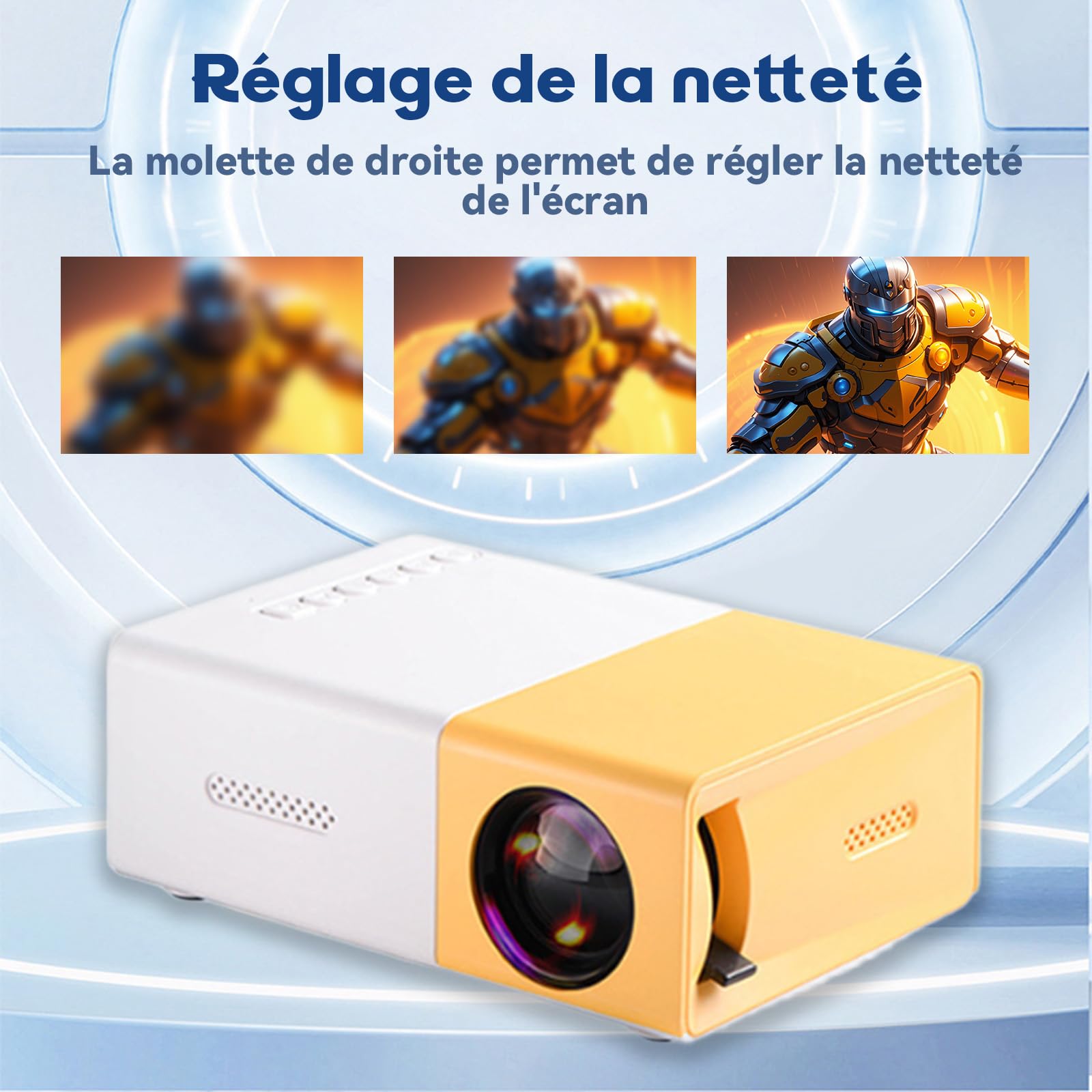 YG300 Mini Projecteur avec entrée HD,Mini Videoprojecteur pour la Chambre&l'extérieur,Videoprojecteur en Charge Une résolution de 320×240 Pixels,Compatible avec Les Smartphones&TV(Blanc et Orange)