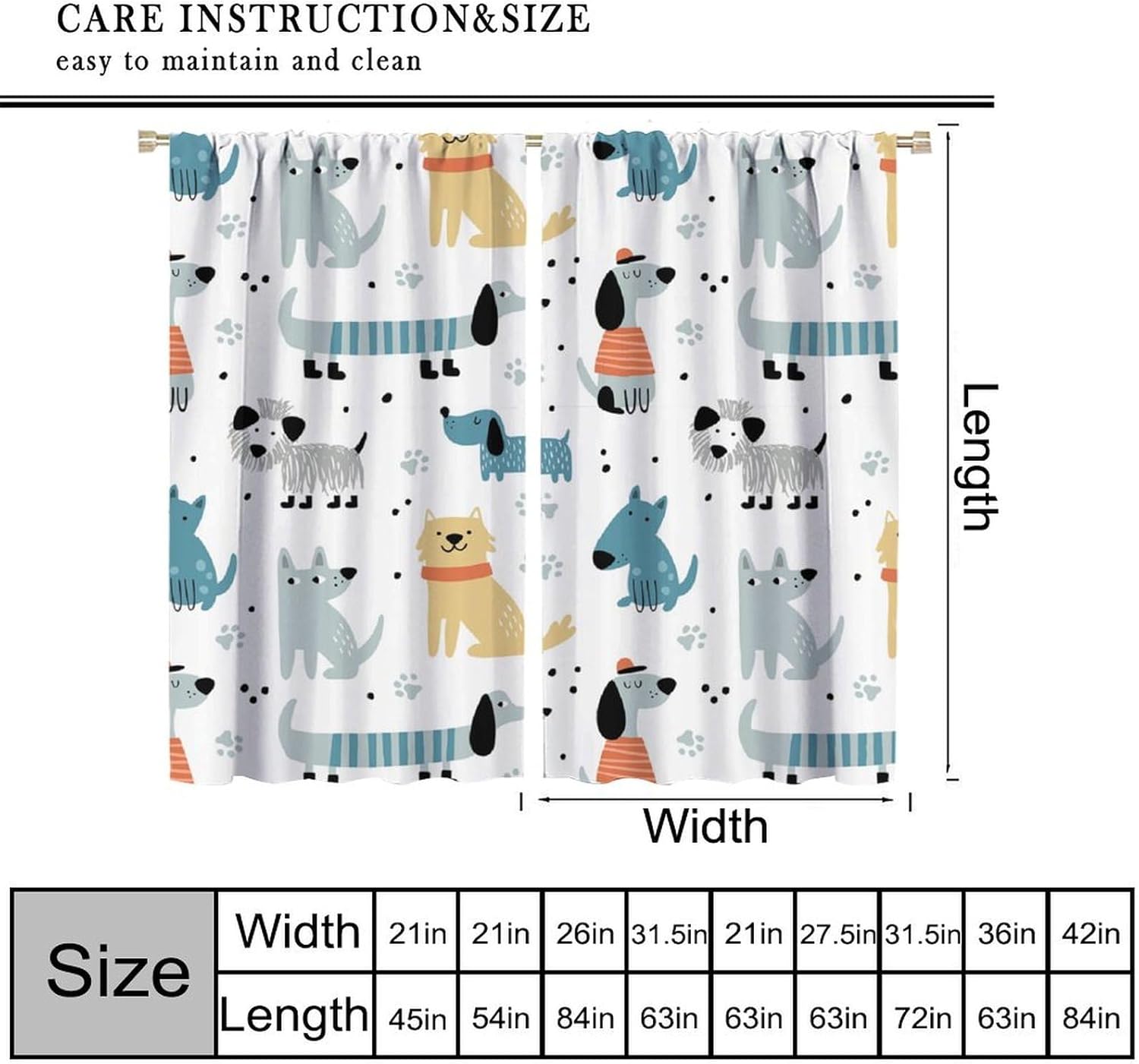 Kids Cute Dog Curtains, Funny Cartoon Dog Bones Window Treatments Childish Puppy Pets Drapes for Girls Boys Children Baby Nursery Bedroom Living Room W84xL84in