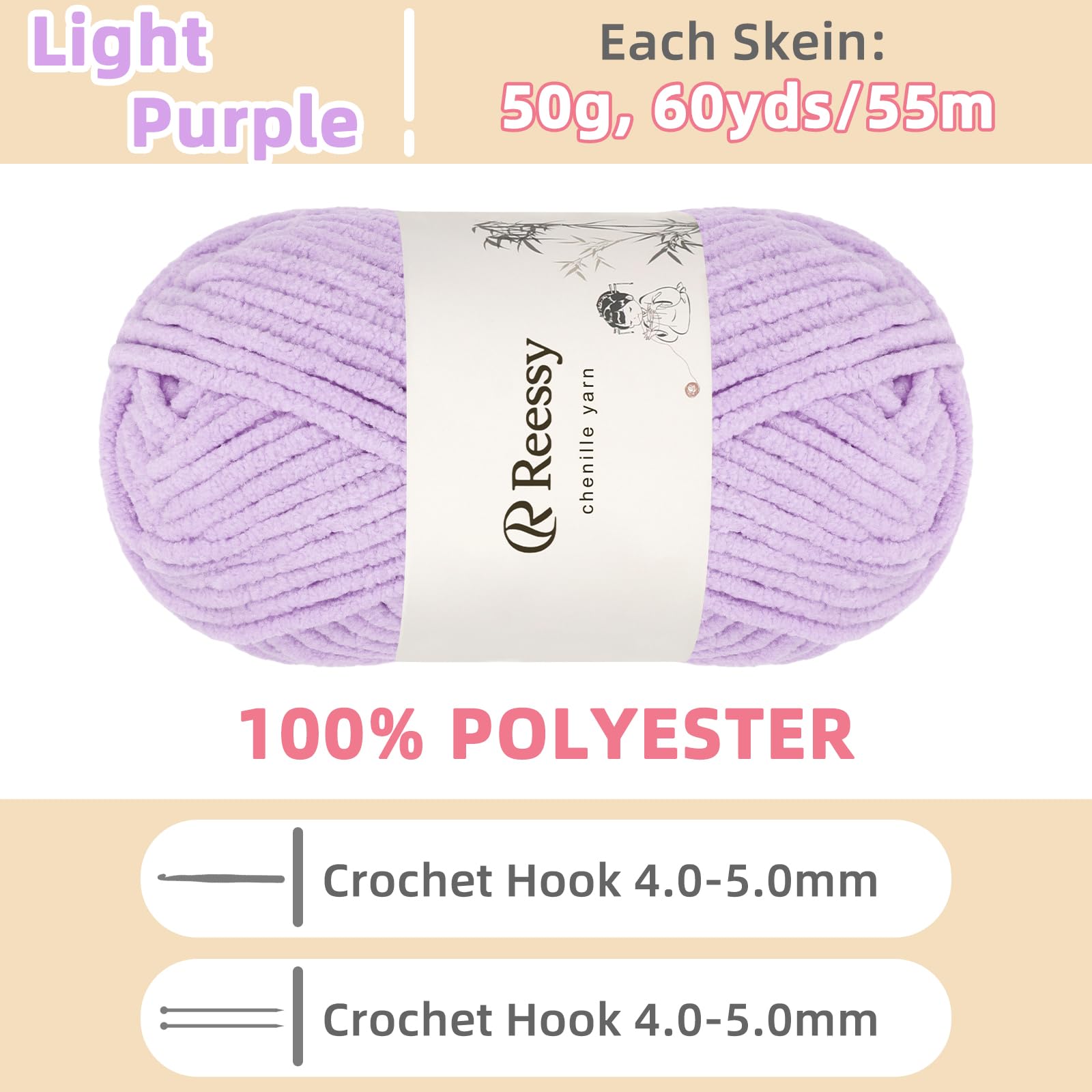 Reessy Chenille Yarn, Soft Chunky Yarn for Crochet 4 ×50g Thick Wool Fluffy Wool Perfect for Crochet Baby Blankets Jumpers - Image 2