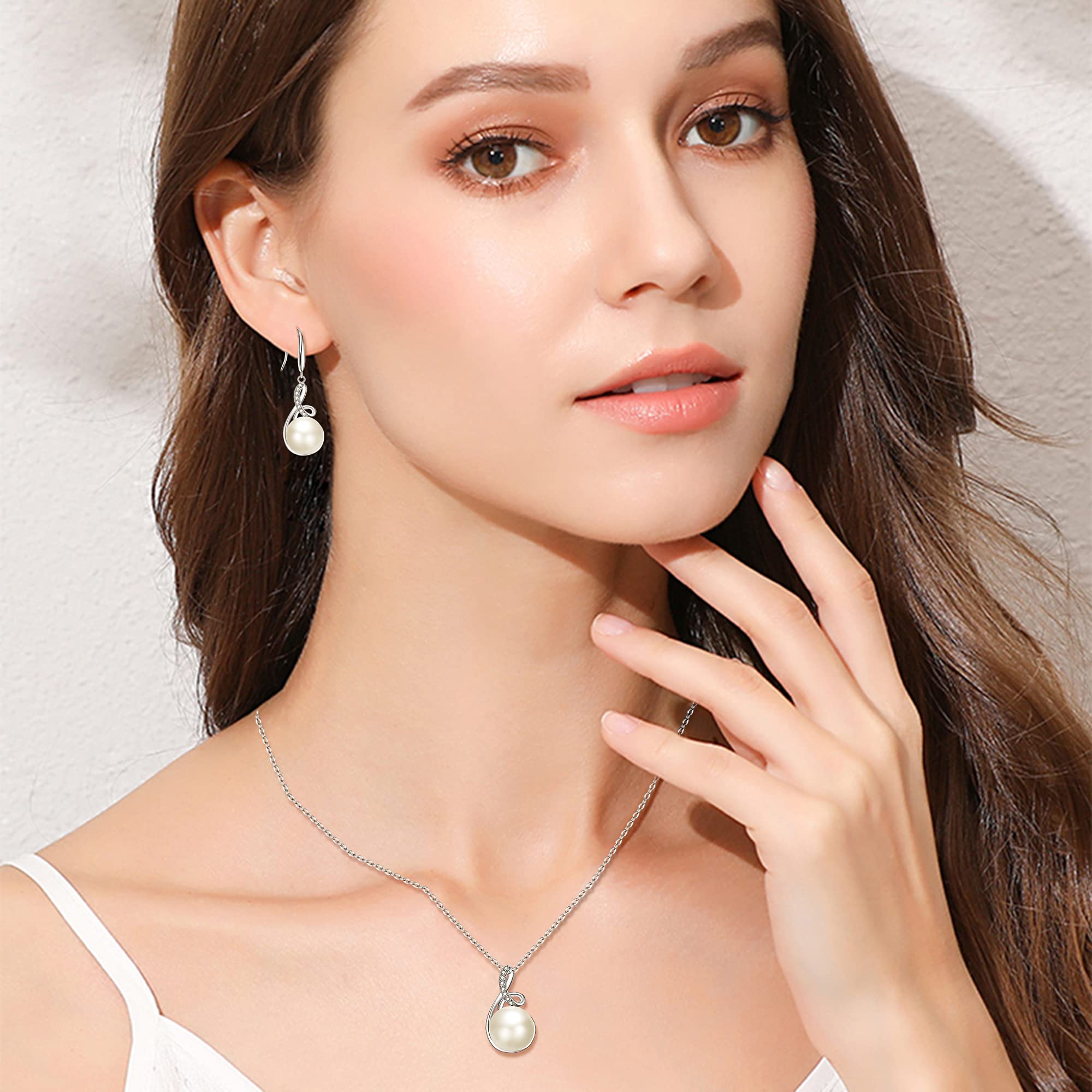 925 Argento CZ Peral d'acqua dolce Set di orecchini a gancio per collana nuziale a doppia torsione, Valentine's day/Birthday/Christmas/Mother's Day Jewellery Gift for Mom/Wife/Women
