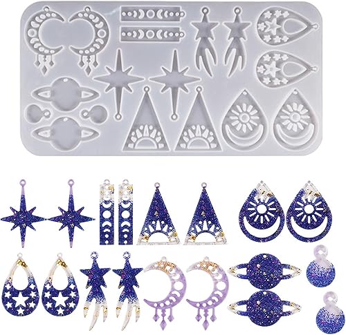 Moldes de silicona de resina para pendientes, eclipse solar, sol, luna, estrellas, moldes de fundición, herramientas para hacer joyas para