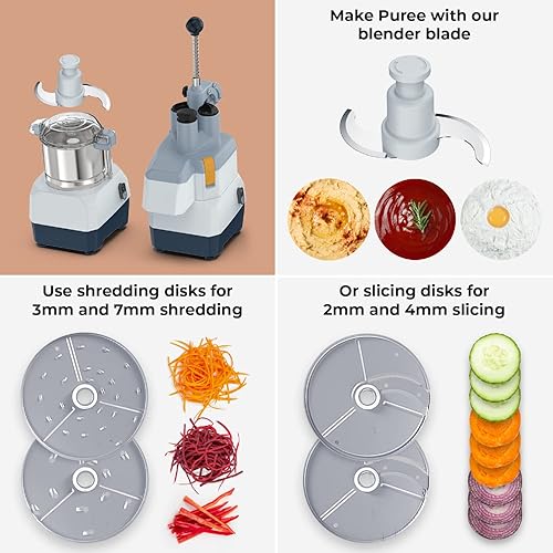 Miniatura 2 de Procesador de alimentos comercial 2 en 1 con cuenco de acero inoxidable de 3 cuartos - Alimentación continua 1 HP multifuncional cortador de