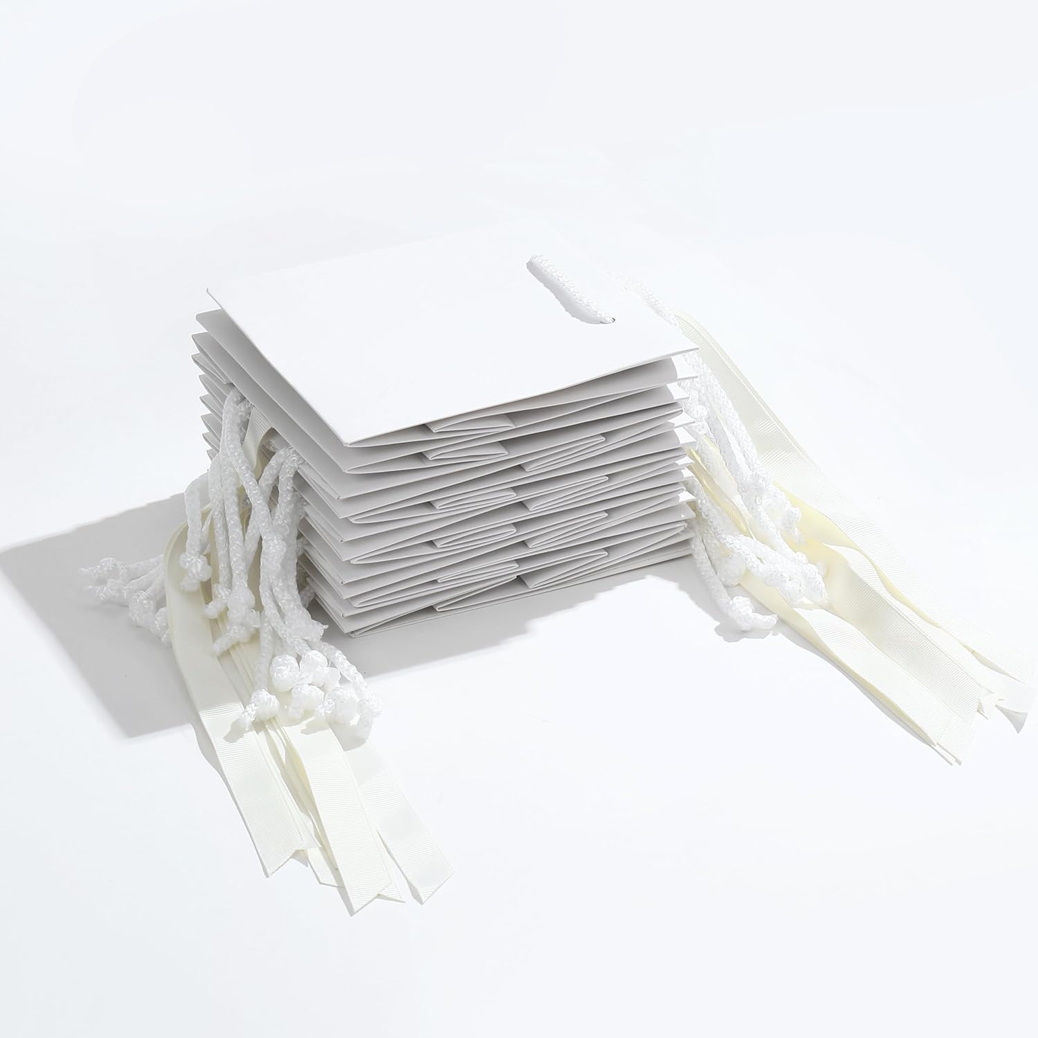 SHYRABBIT 10pcs White Gift Bags with Handles,7.9x3.1x9.1Inch Paper Bags,White gift bags with Bow,Christmas Gift Bags, shopping Paper bags - Image 3