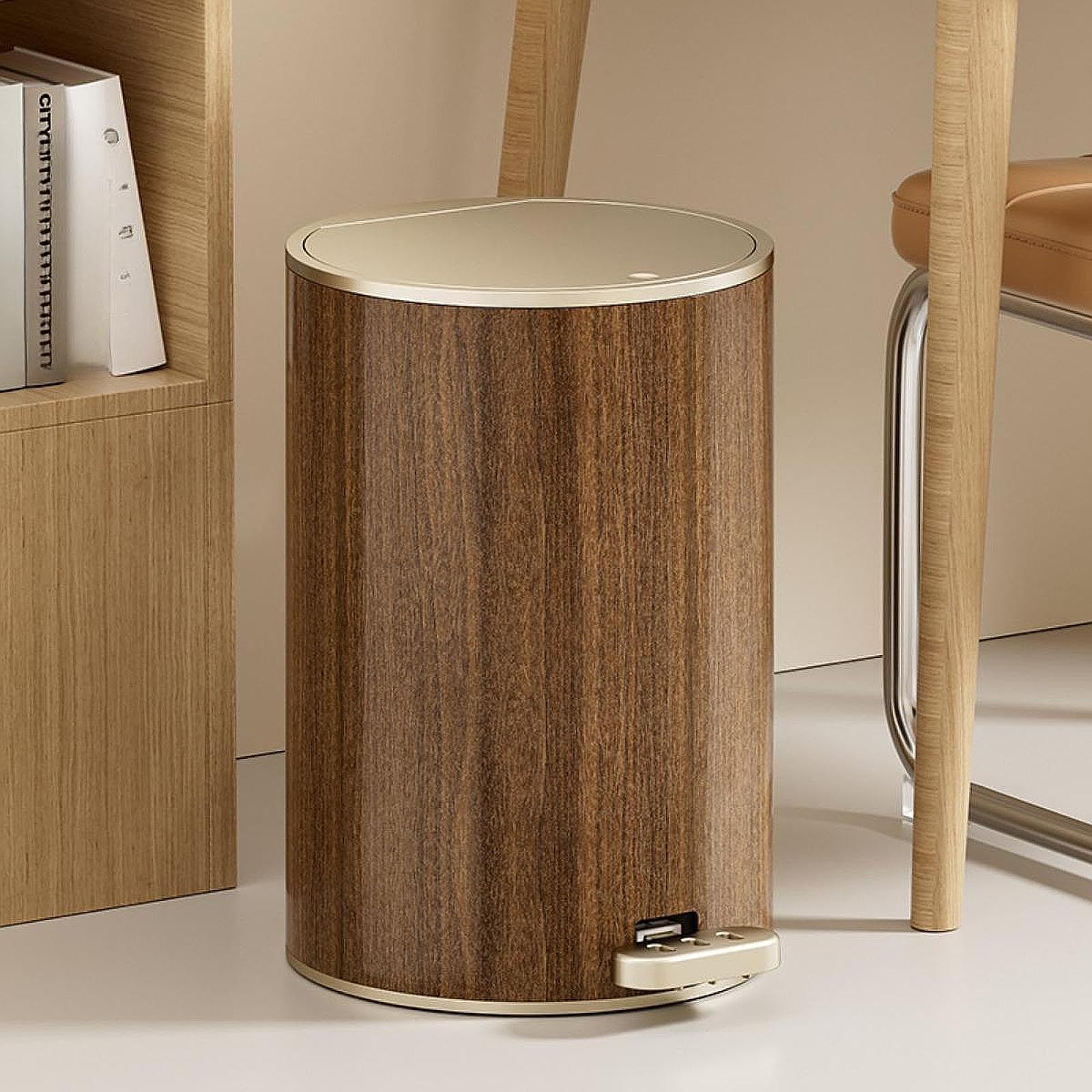BNF®Wood Grain Trash Can with Lid Stylish Waste Bin for Hotel Toilet Living Room 12L|Home & Garden | Household Supplies & Cleaning | Trash Cans & Wastebaskets 1