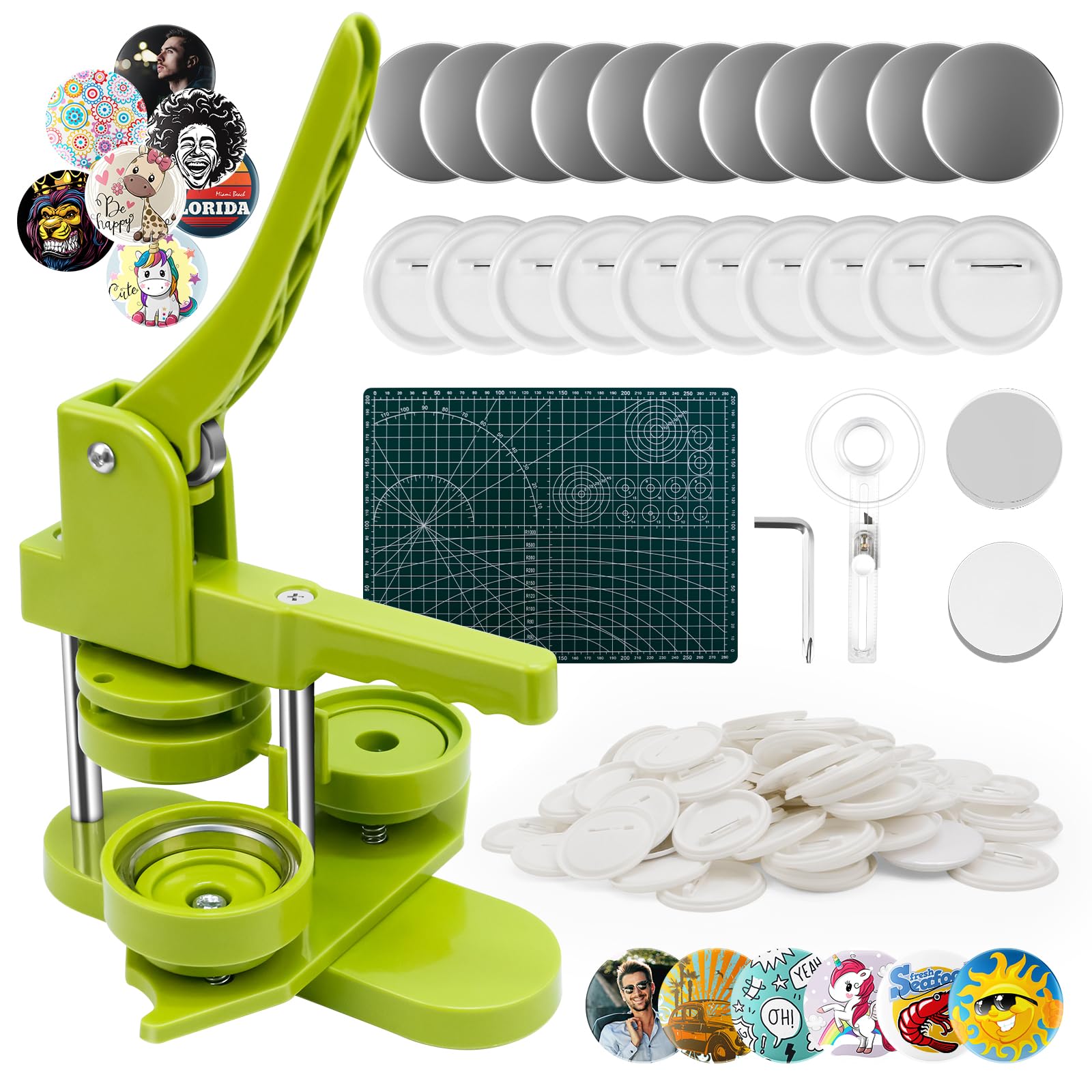 Brooch Machine, 58 mm, Brooch Machine with 100 Accessories and Circle Cutter, Badge Machine, Button Machine, DIY Pinmaker