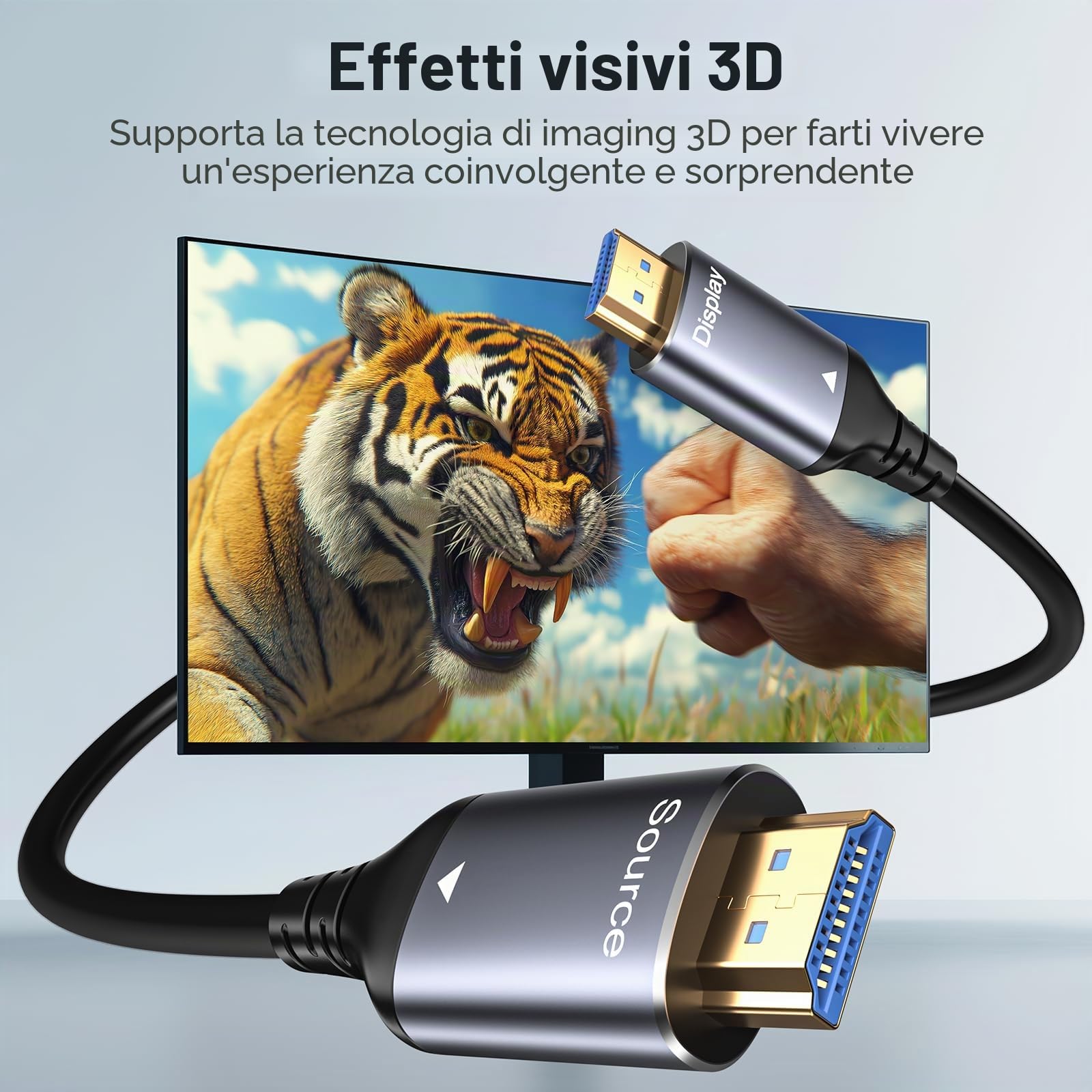 Cavo HDMI 8K Fibra Ottica 15m, HDMI 2.1 Ultra Alta Velocità 48Gbps, Supporta 8K@60Hz, 4K@120Hz, HDR dinamico, eARC, HDCP 2.2/2.3, Compatibile con PS5, Xbox, TV, proiettore, monitor