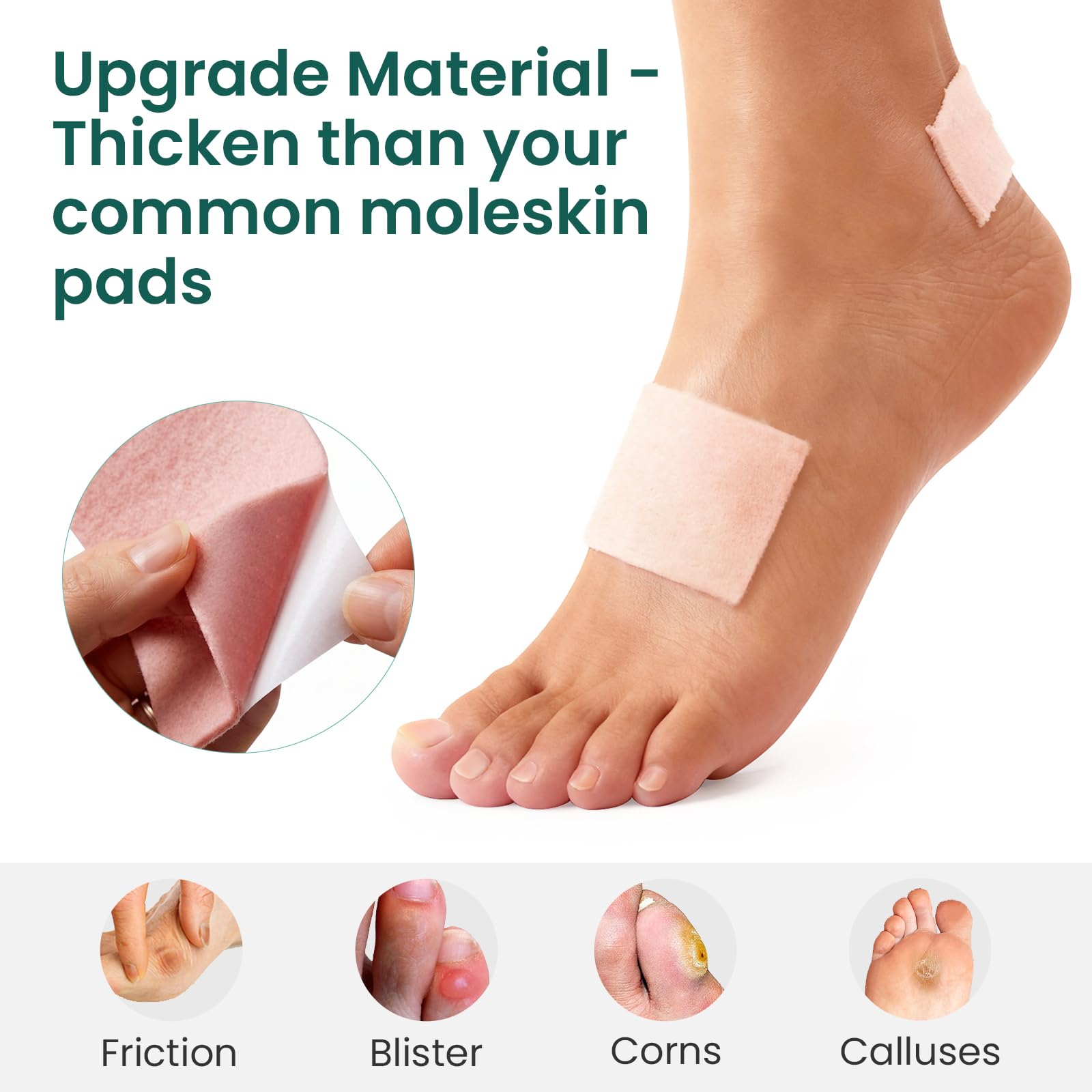 Welnove Moleskin Rollo Protector - Fieltro Adhesivo Podologia para Reducir Rozaduras y Molestias, Ideal para Prevenir Ampollas, Juanetes y Callosidades - 7 x 40 cm (2 Hojas)