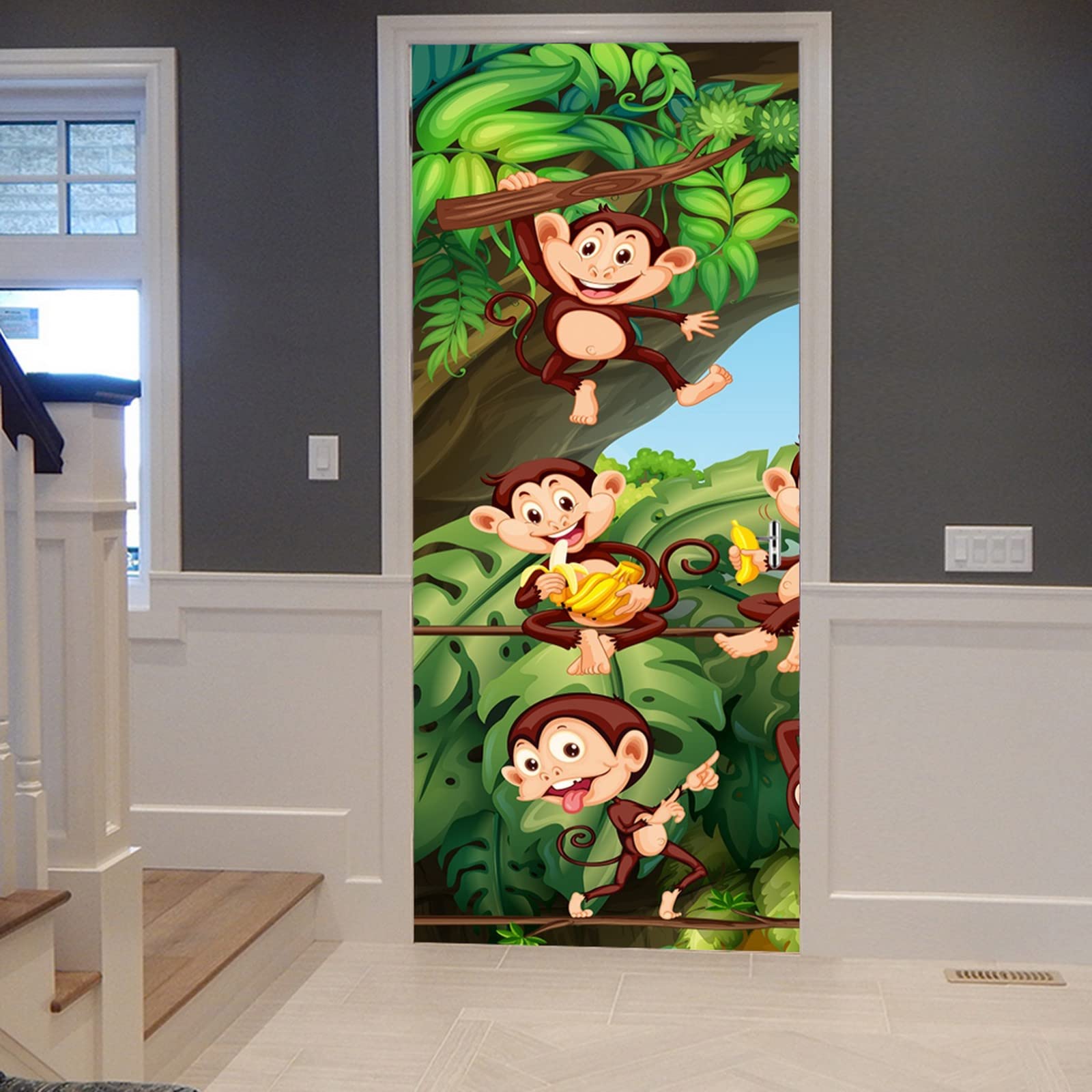 Sticker porte 3d singes de dessin animé A.Monamour poster en vinyle 77x200cm