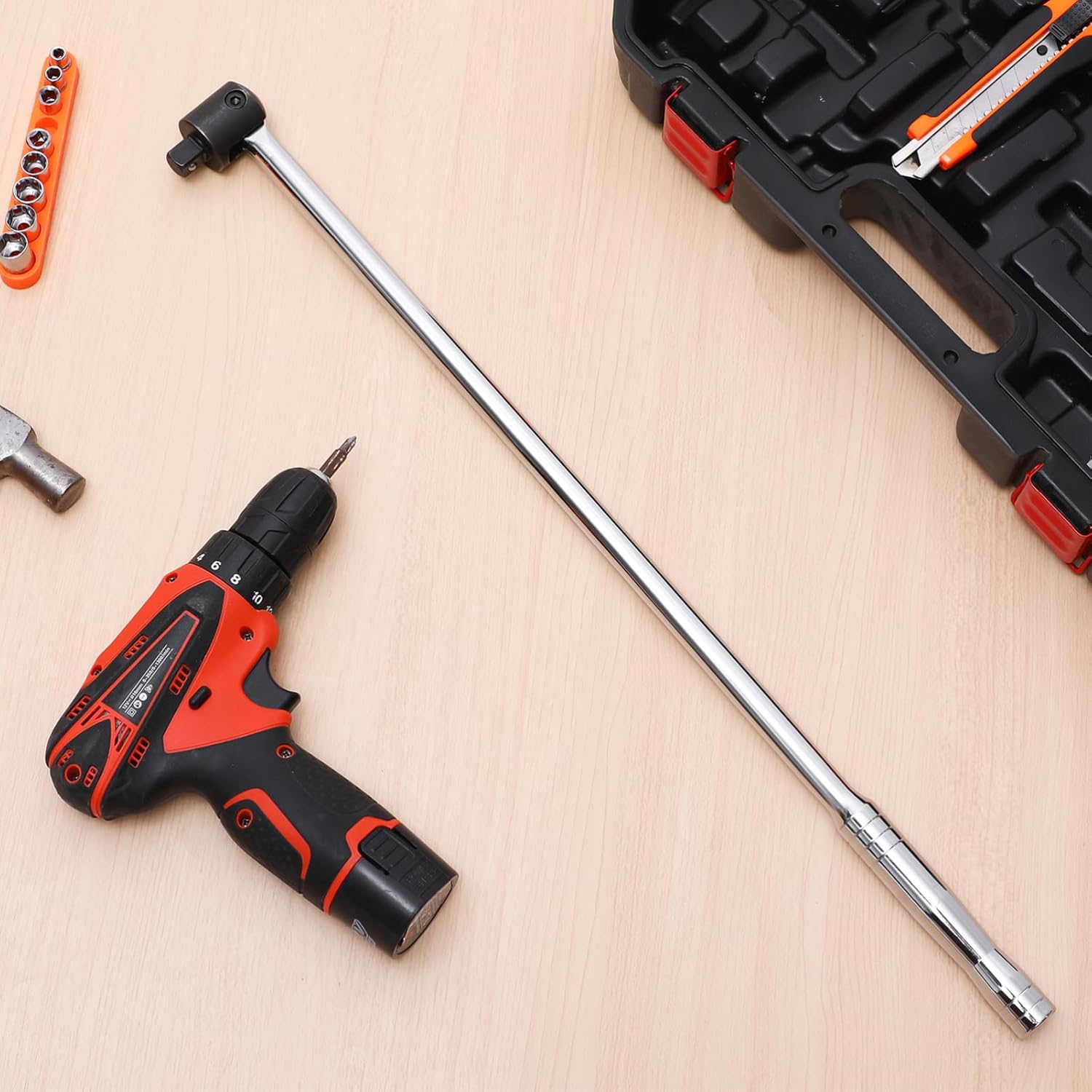 jojofuny 1/ Drive Socket Spanner Breaker Bar Ratchet 180° Rotation for Easy Nut Bolt Removal