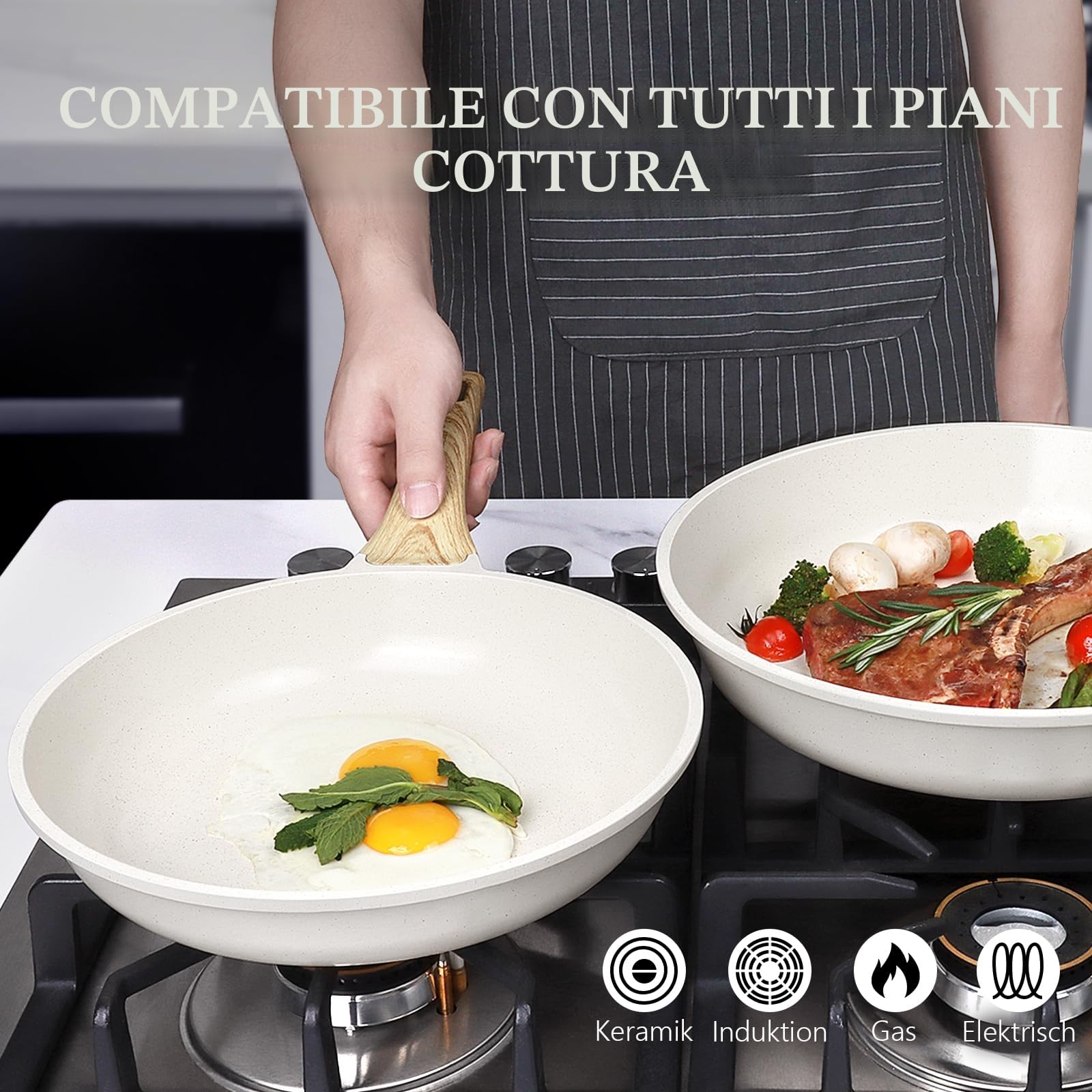 GiPP Padella Antiaderente – Padella Sana e Atossica, Compatibile con Induzione, Senza PFAS e PFOA, Lavabile in Lavastoviglie (Bianco, 24 cm Senza Coperchio)