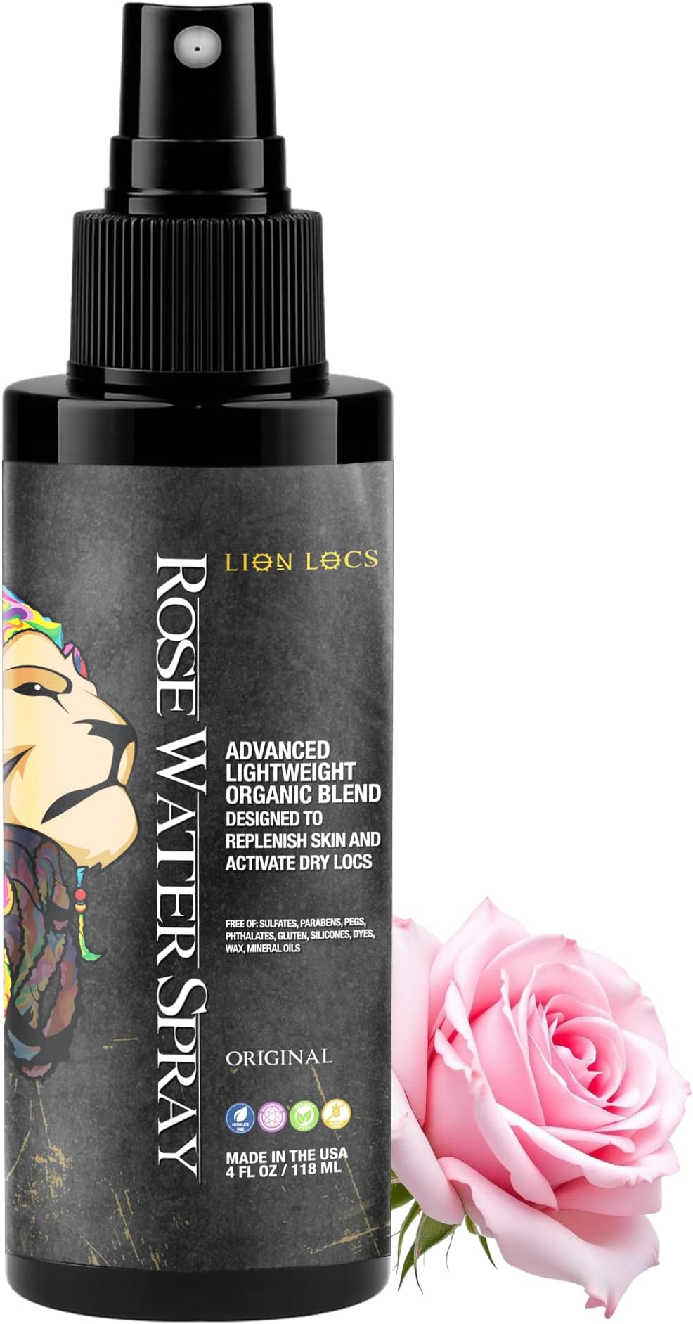 Lion Locs Rosewater Moisturizing Spray for Locs and Skin | Organic Vegan Conditioner Rose Water for All Hair Types