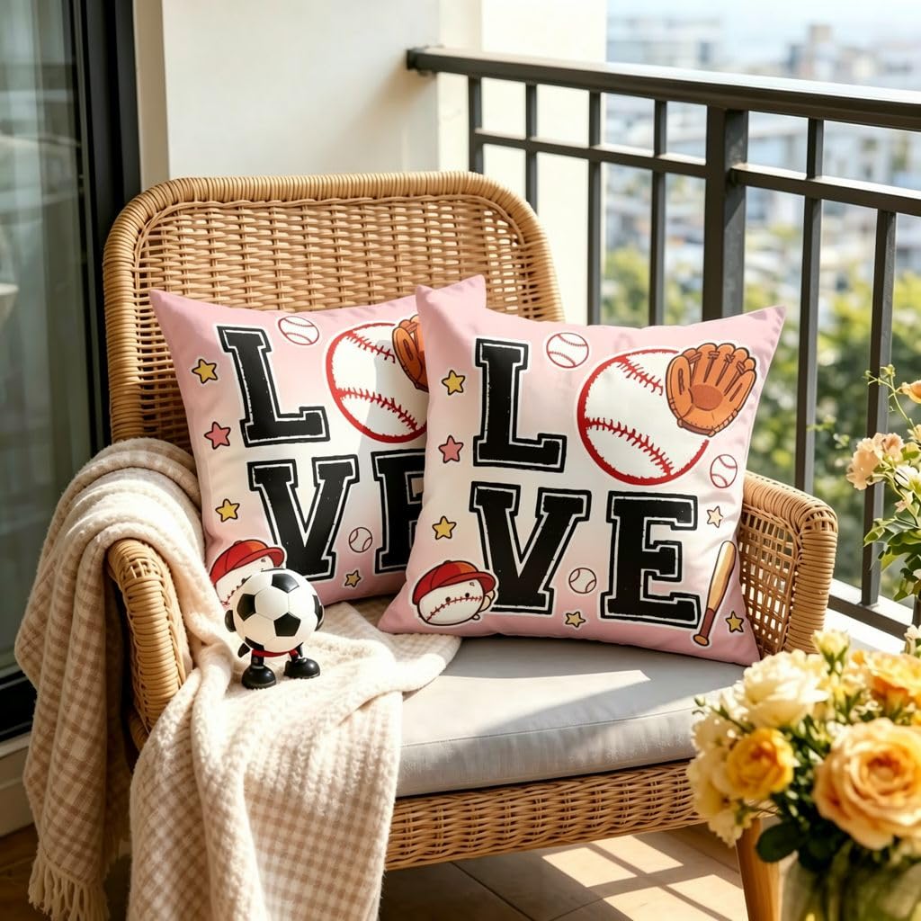 Love Baseball Linen Pillow Covers -12x12