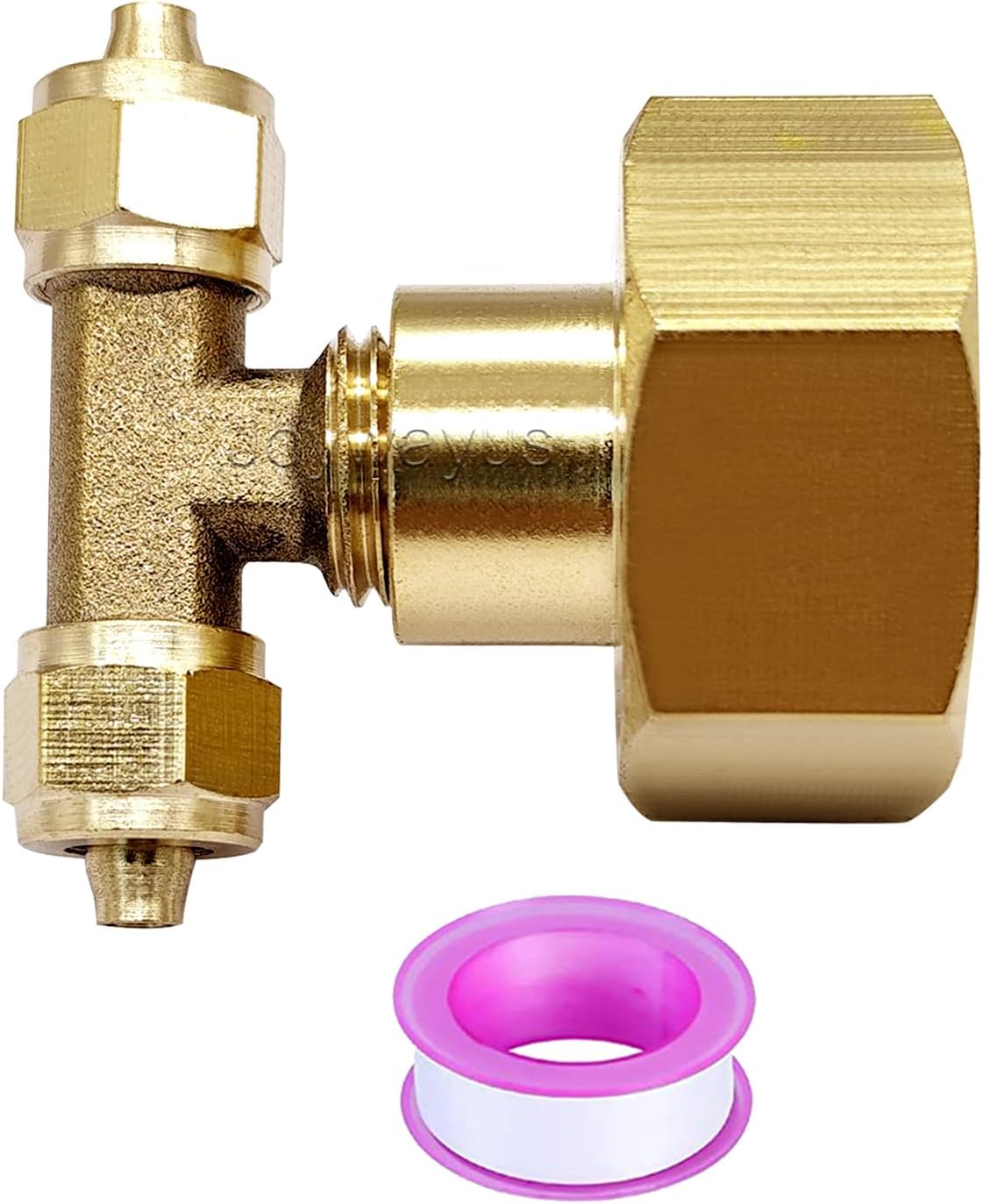 Joywayus Brass 1/4" Tube OD x 1/4" Tube OD x 3/4" GHT Female Compression Tee Pipe Fitting Branch Garden Hose Connector