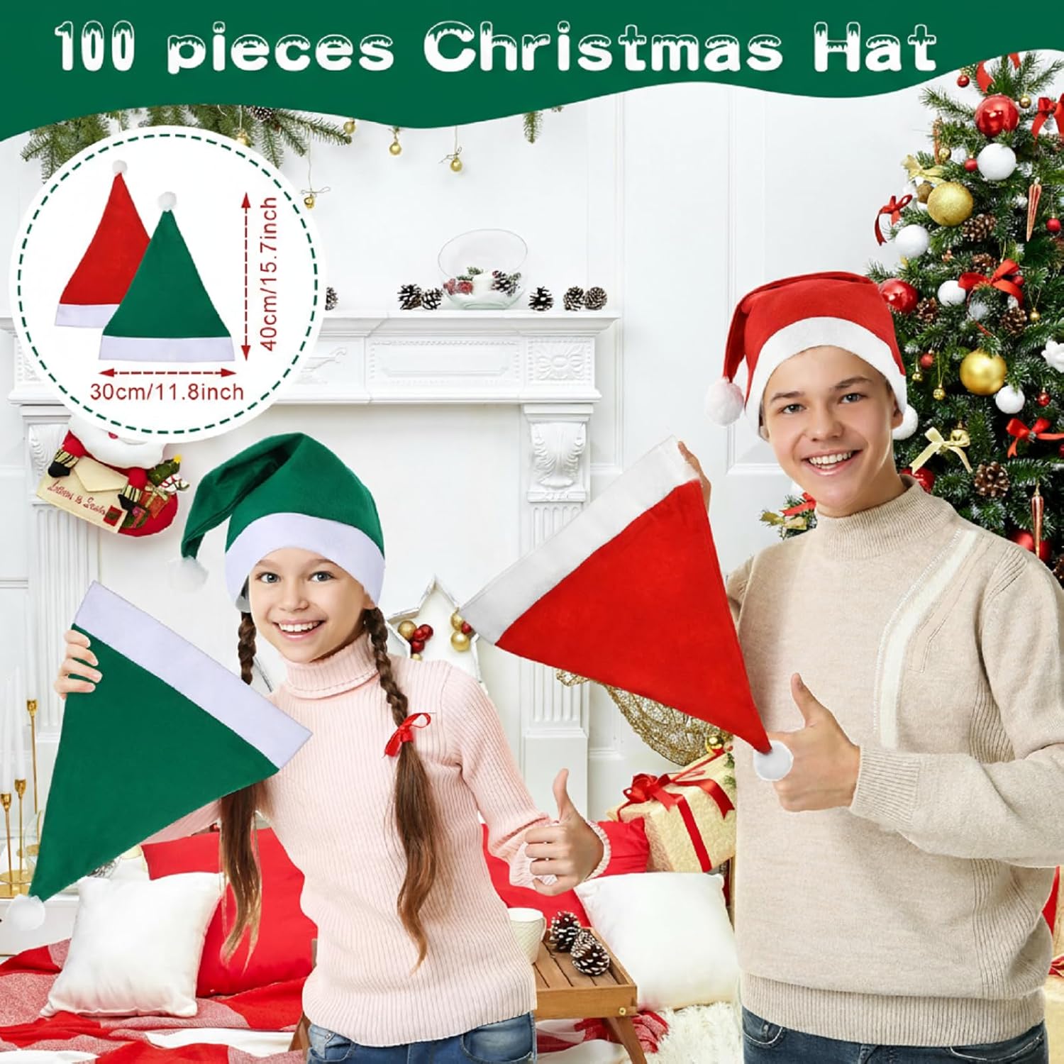 Vicenpal Santa Hats Bulk Christmas Party Non Woven Fabric Xmas Hats Christmas Holiday Costume Favor Supplies