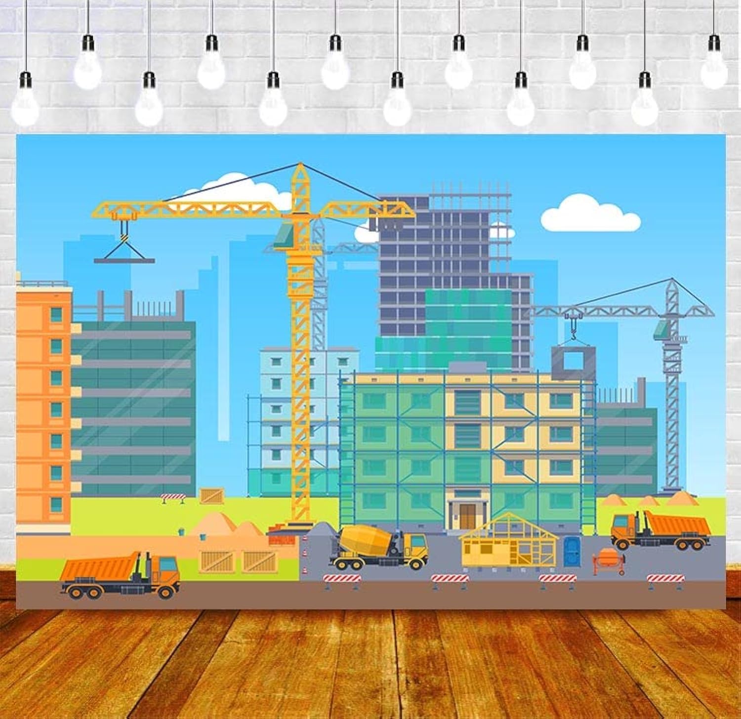 SHRAPHY Construction Site Backdrop 7x5ft Cartoon Construction Facilities Truck Banner Photography Background for Birthday Party Cake Table Prop