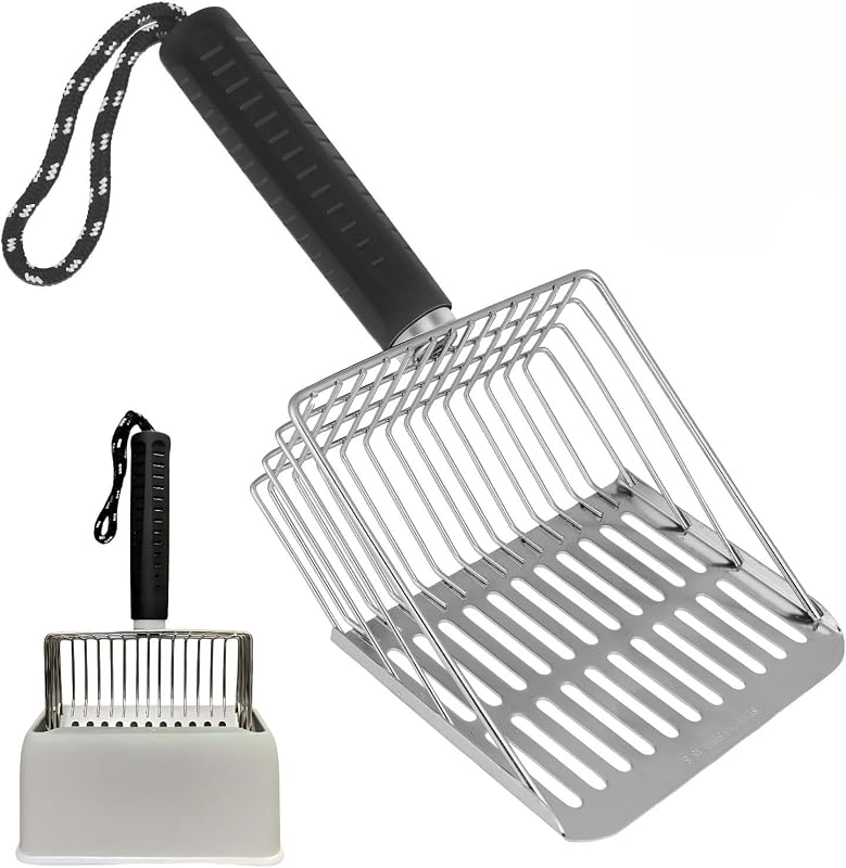 Pá para Caixa de Areia de Gatos em Aço Inoxidável Faoemsey com Suporte Scoop+Holder