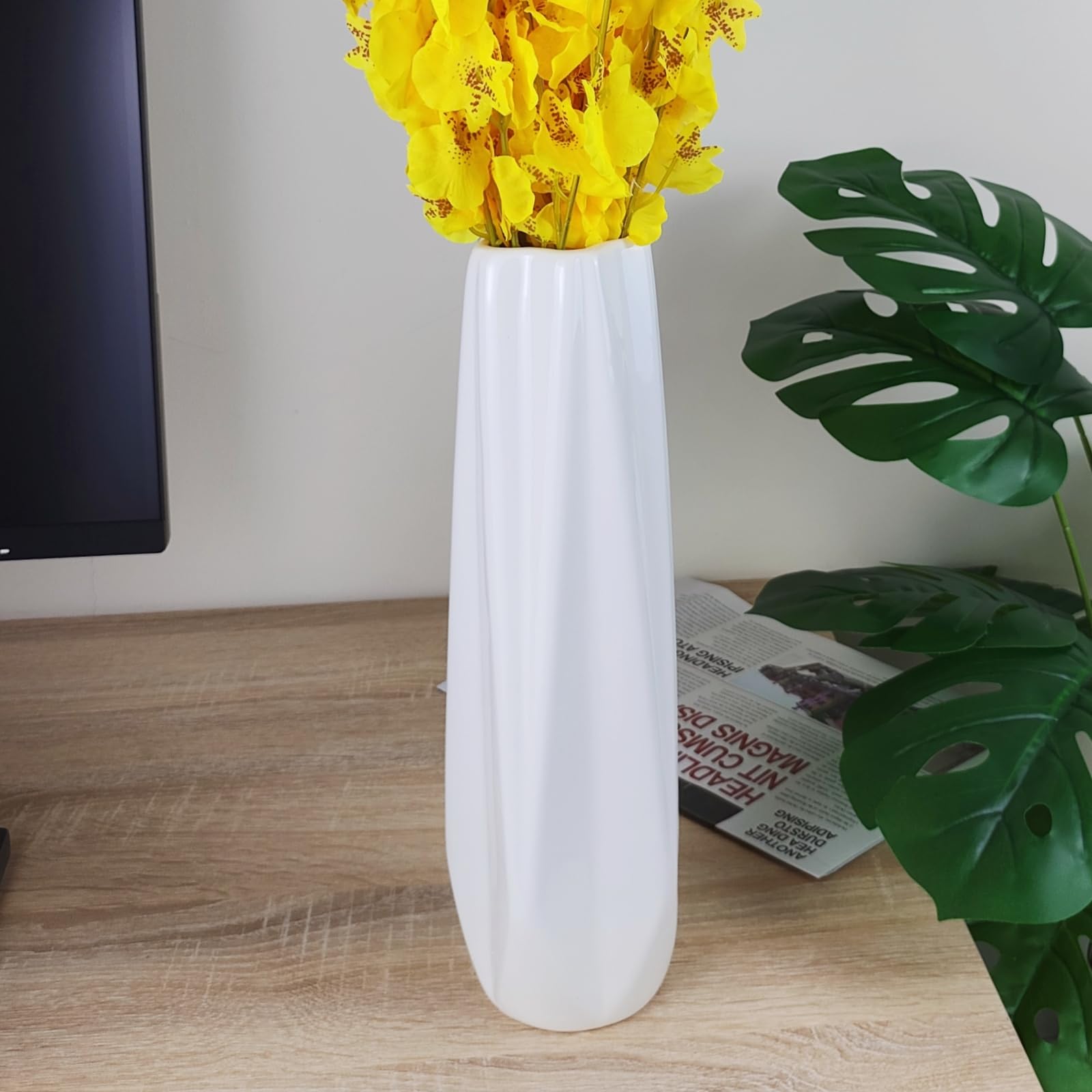 DJYY White Ceramic Vase, 12 Inch Tall Modern Decorative Vase for Pampas Grass Minimalist Flower for Home Decor Table Centerpieces - Image 2