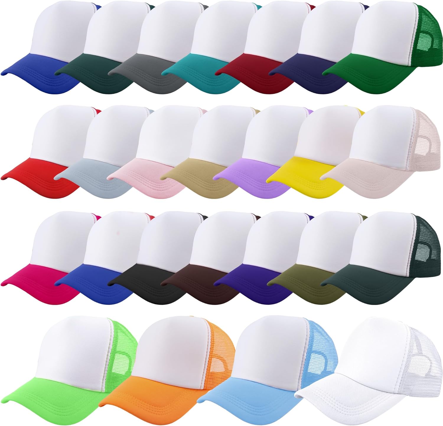 25 Pcs Adult Blank Trucker Caps Bulk DIY Sublimation Baseball Hat Adjustable Mesh Trucker Hat for Men Women Summer