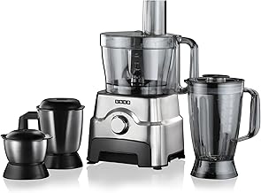 Usha FP 3811 Food Processor 1000 Watts Copper Motor with 13 Accessories(Premium SS Finish), Black and Steel