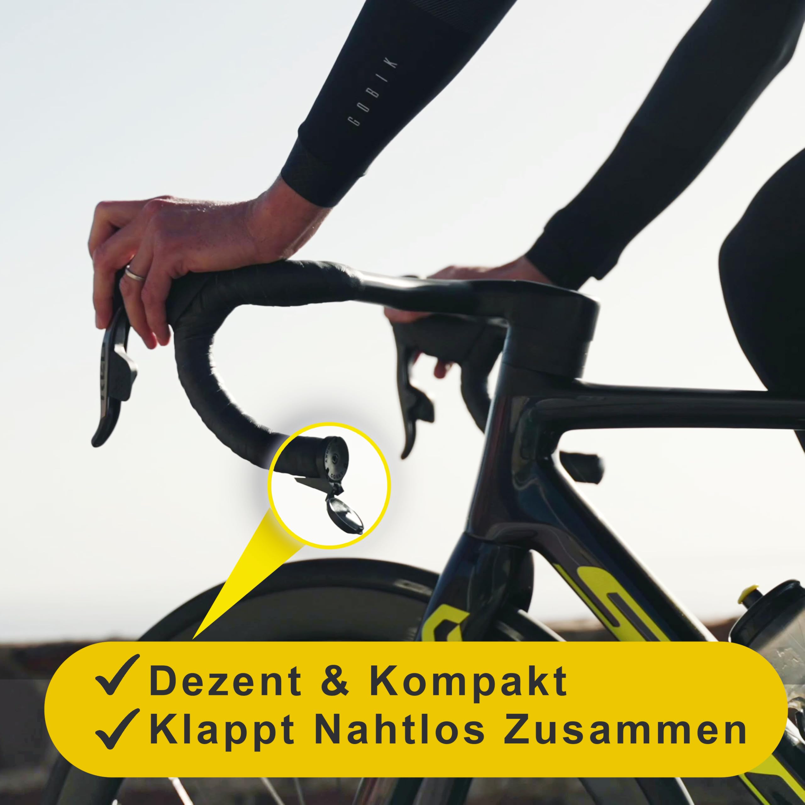 THE BEAM Corky Rennrad Spiegel – Klappbarer Fahrrad Rückspiegel für Dropbars & Rennradlenker – Kompakter Lenkerendenspiegel für Rennrad, E-Bike & E-Scooter – Schwarz