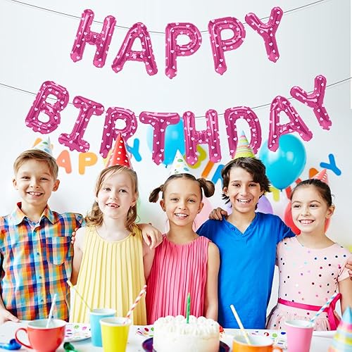 Miniatura 6 de Cartel de globos de feliz cumpleaños, letras de globos de aluminio de Mylar de 16 pulgadas, kit de globos de cumpleaños reutilizables, color rosa