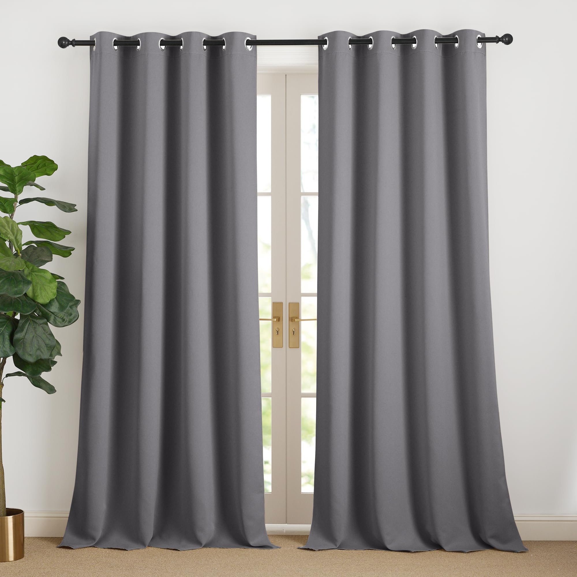 NICETOWN Opaque Curtain 240 cm Long Living Room Set of 2 H 240 x W 140 cm Grey Thermal Curtain Cold Protection Curtains Modern Blackout Curtains with Eyelets