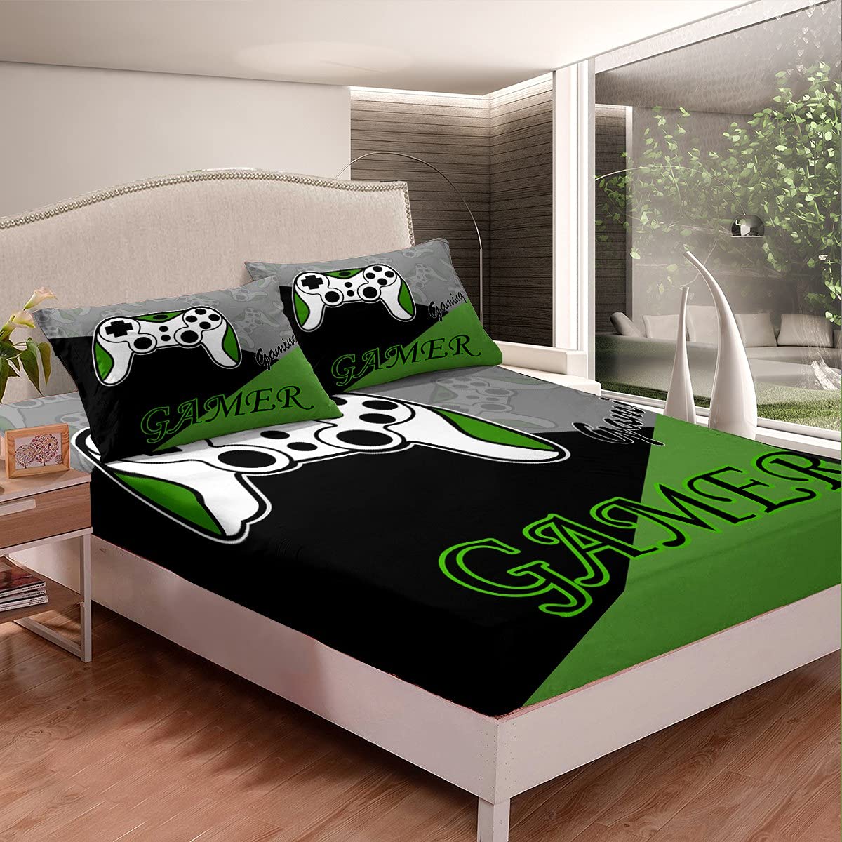 Set Di Biancheria Da Letto 6 Pezzi Per Videogiocatori - Motivo Console Di Gioco, Microfibra Morbidissima, Completo Singolo/Matrimoniale/King Con Lenzuola E Federe