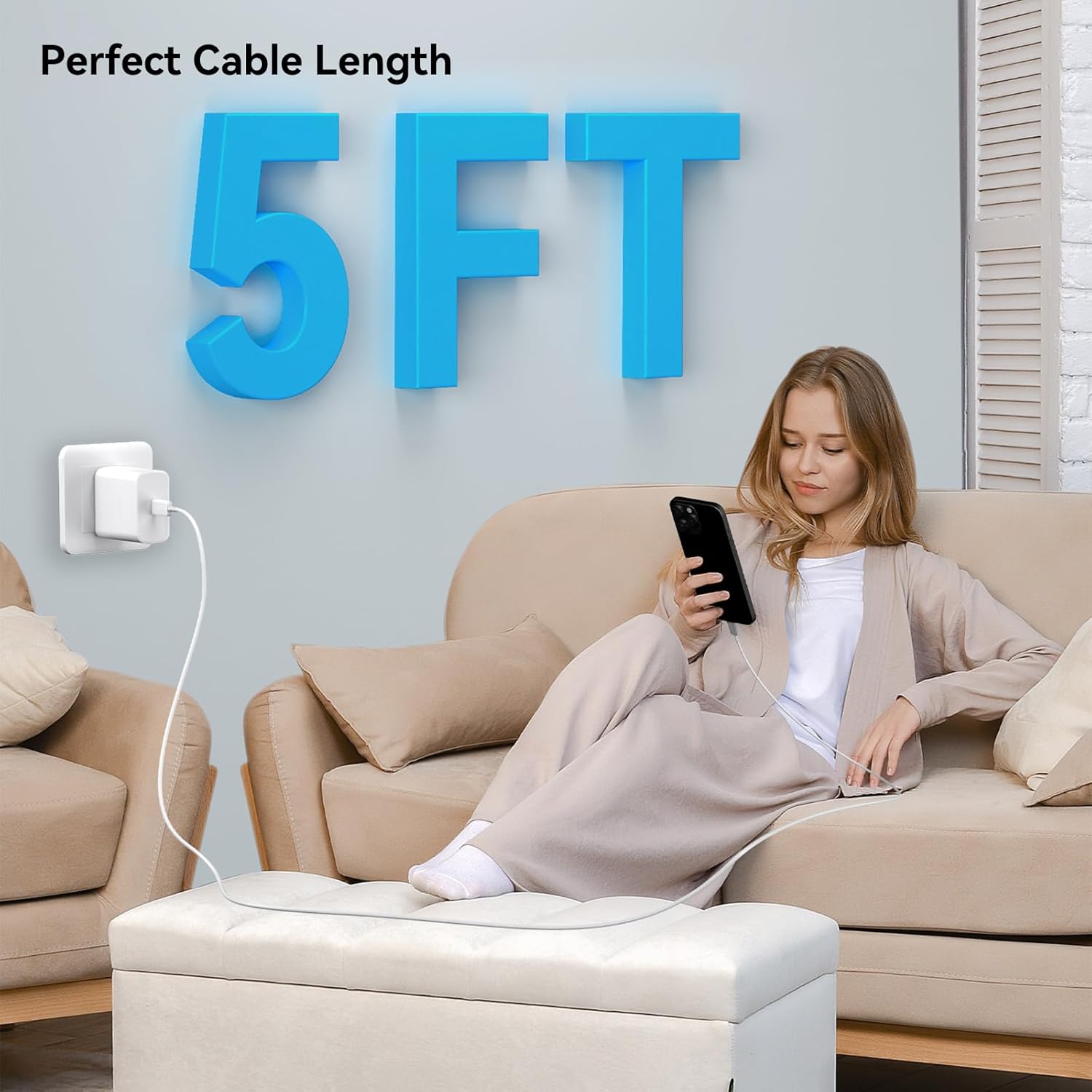 Phone 17 Charger Fast Charging, 45W Super Fast USB C Chargers Block with 5ft Type C Cord for Phone 17/17 Pro/17 Pro Max/Air/16 15 Pro Max Plus,iPad, Galaxy,White
