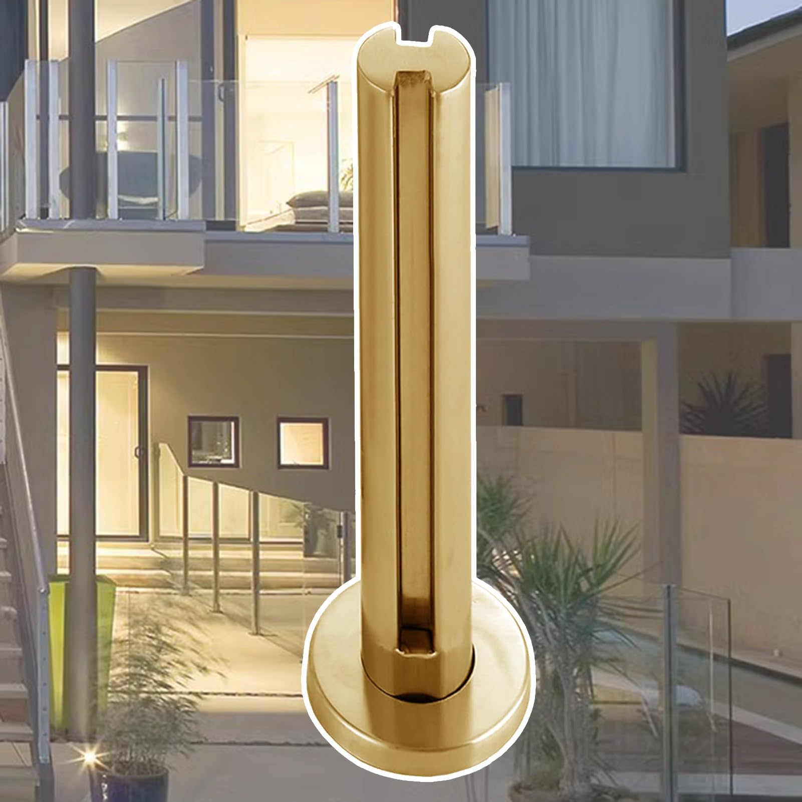 Poteau de balustrade en verre doré haut de gamme en inox 304 pour terrasse de villa