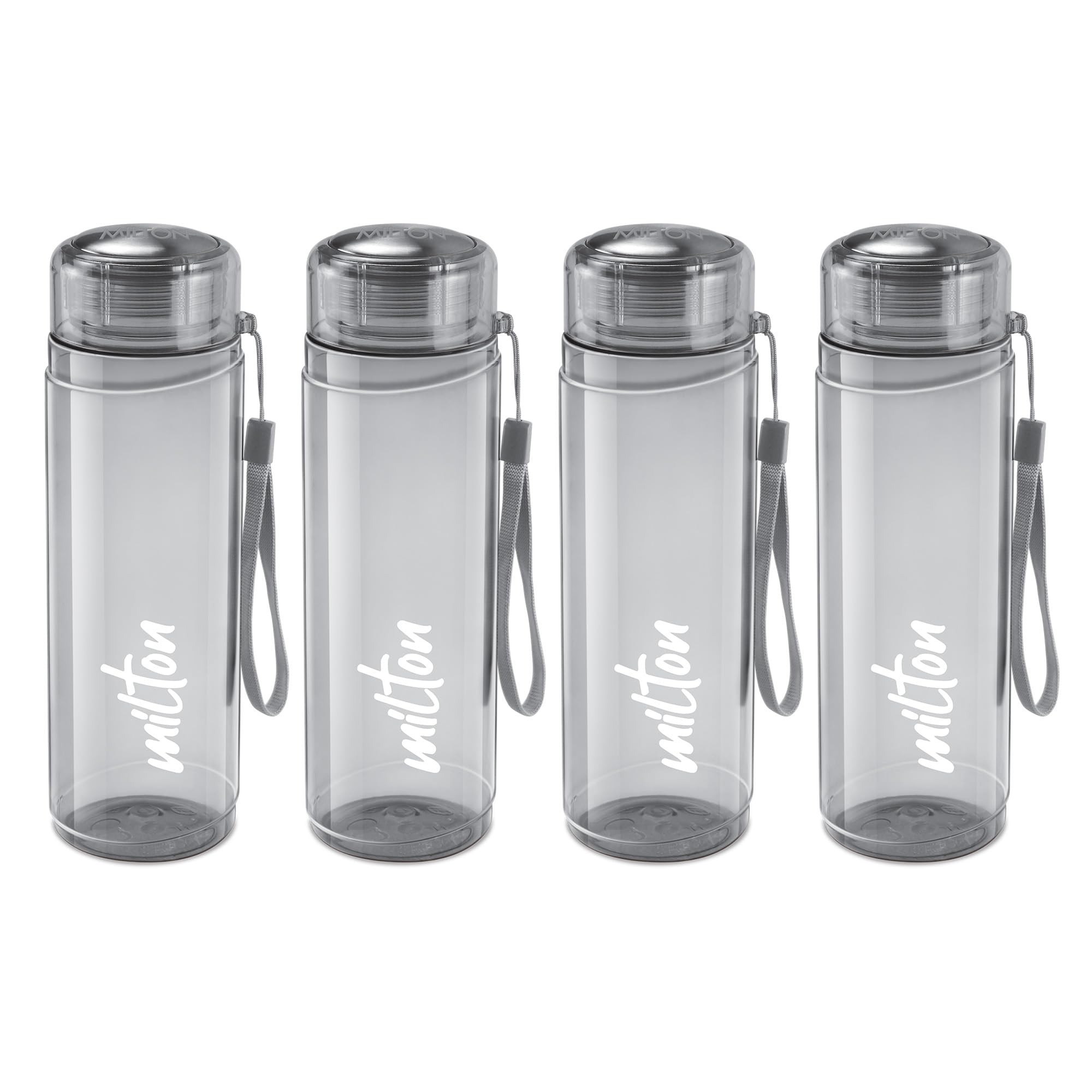 MILTON Hector 1000 Pet Water Bottle, Set of 4, 1 Litre Each, Grey, Reusable Plastic Fridge Bottle, BPA Free and Leak Proof Bottles for Travel, Work