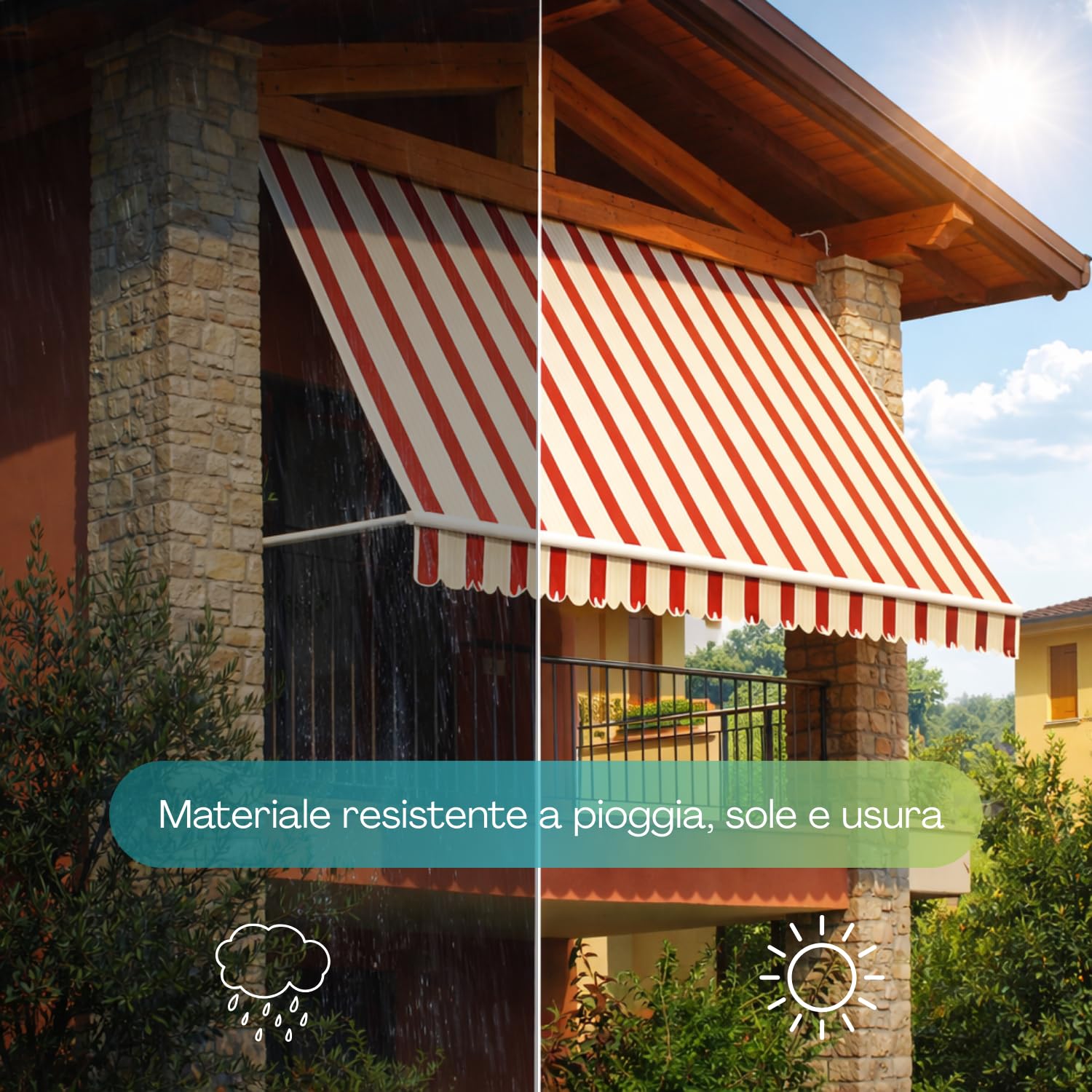 Paluplus Tenda da Sole a Caduta, Misura 400x300 cm, Senza Cassone con braccio avvolgibile e Braccetti Fermatenda, Telo Resistente 280 g/m², per Balcone e Terrazzo -3910F -10 (Bordeaux e Crema)