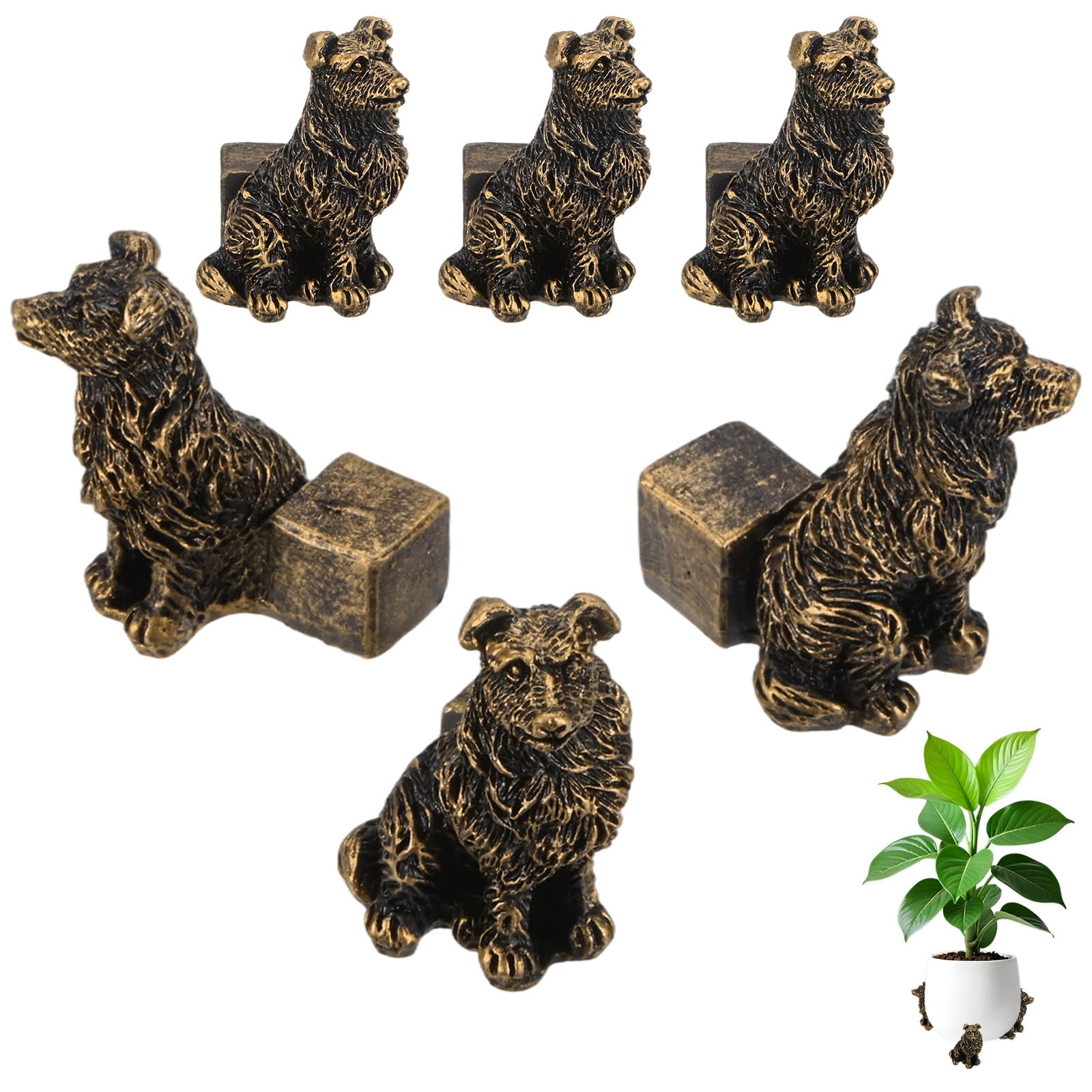 M METERXITY 6-Pack Shepherd Dog Plant Stand for Inside Pots, 3 x 2.5 Cm/1.18 x 0.98 in Resin Decorative Plant Stand for Garden/Outdoor Planters, Plant Risers Flower Pot [Golden Brown]