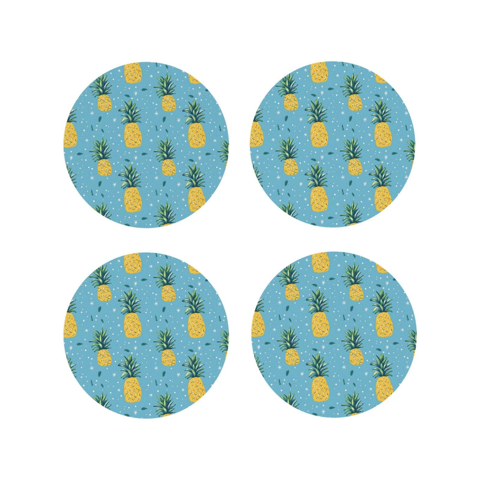 Smazdfxx Women's As Pic Leather Coasters Set Of 4 - Cartoon Pine Print Lightweight Drink Coasters For Desk