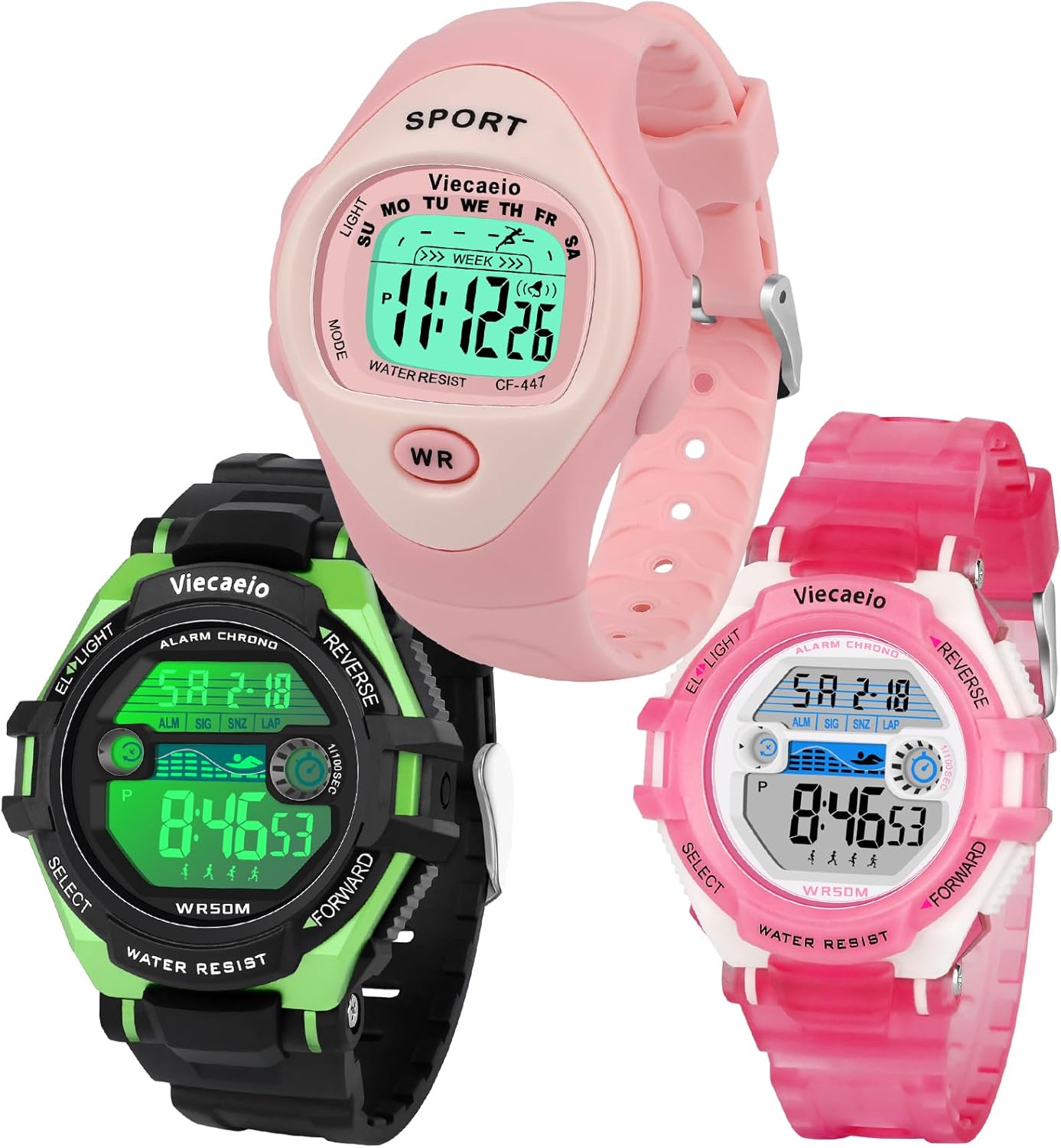 Kids Shock and Water Resistant Sports Watch 3 Piece Gift Set for Boys and Girls
