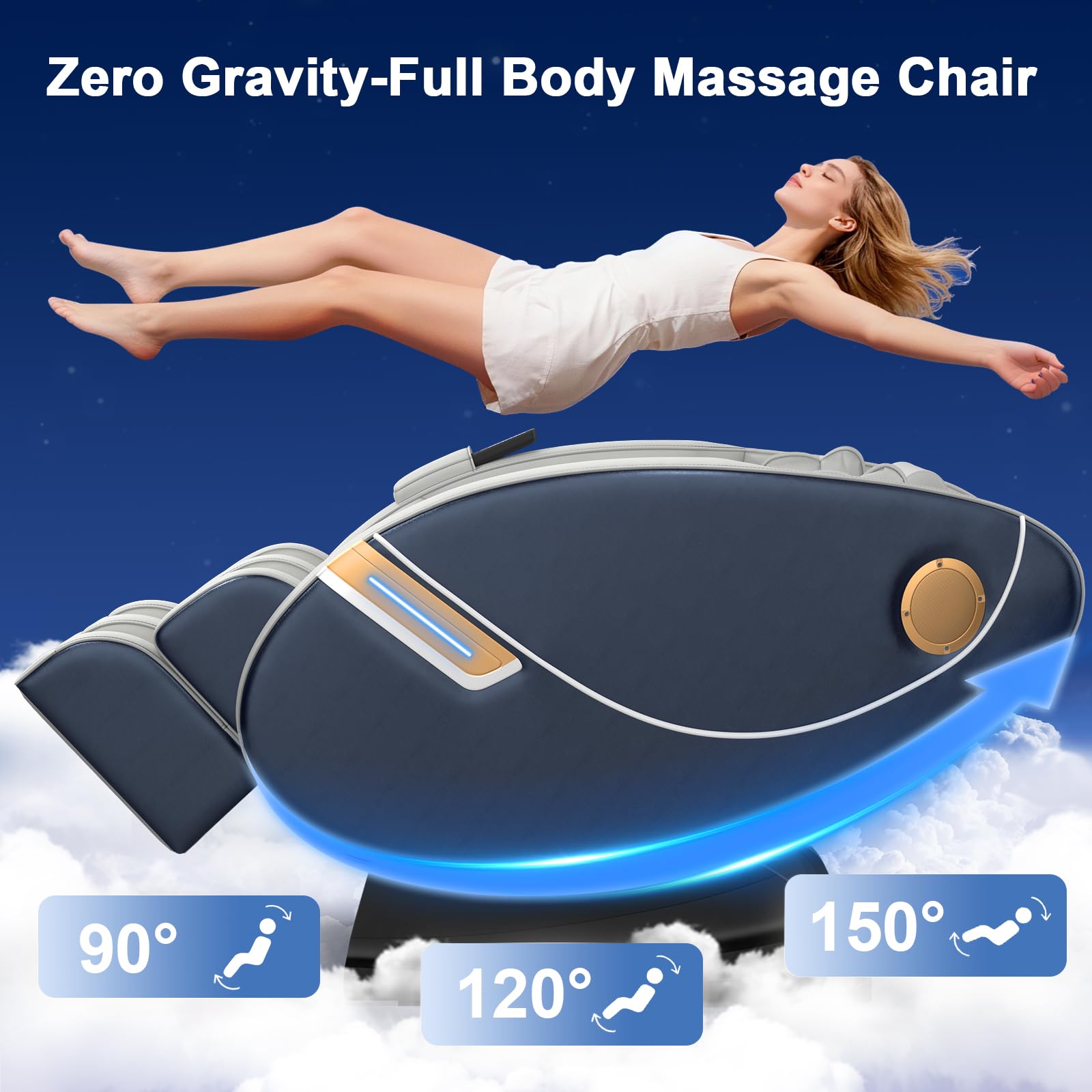 Massagesessel Ganzkörper 14 Massagepunkte 8 Airbags Lenden Beinheizung Bluetooth Lautsprecher Fußrollenmassage Elektrisch Homeoffice
