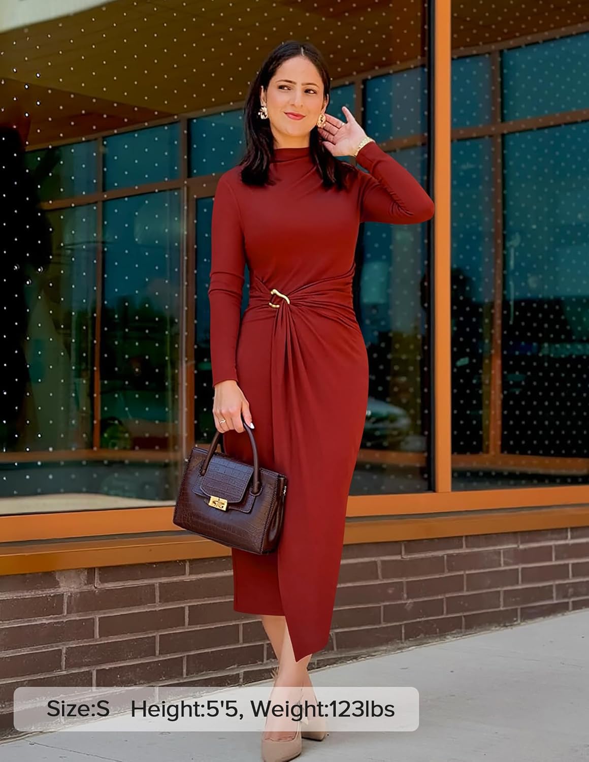 ZESICA Women's 2026 Spring Long Sleeve Bodycon Dress Mock Neck Wedding Guest Cocktail Party Long Midi Dresses - Image 9