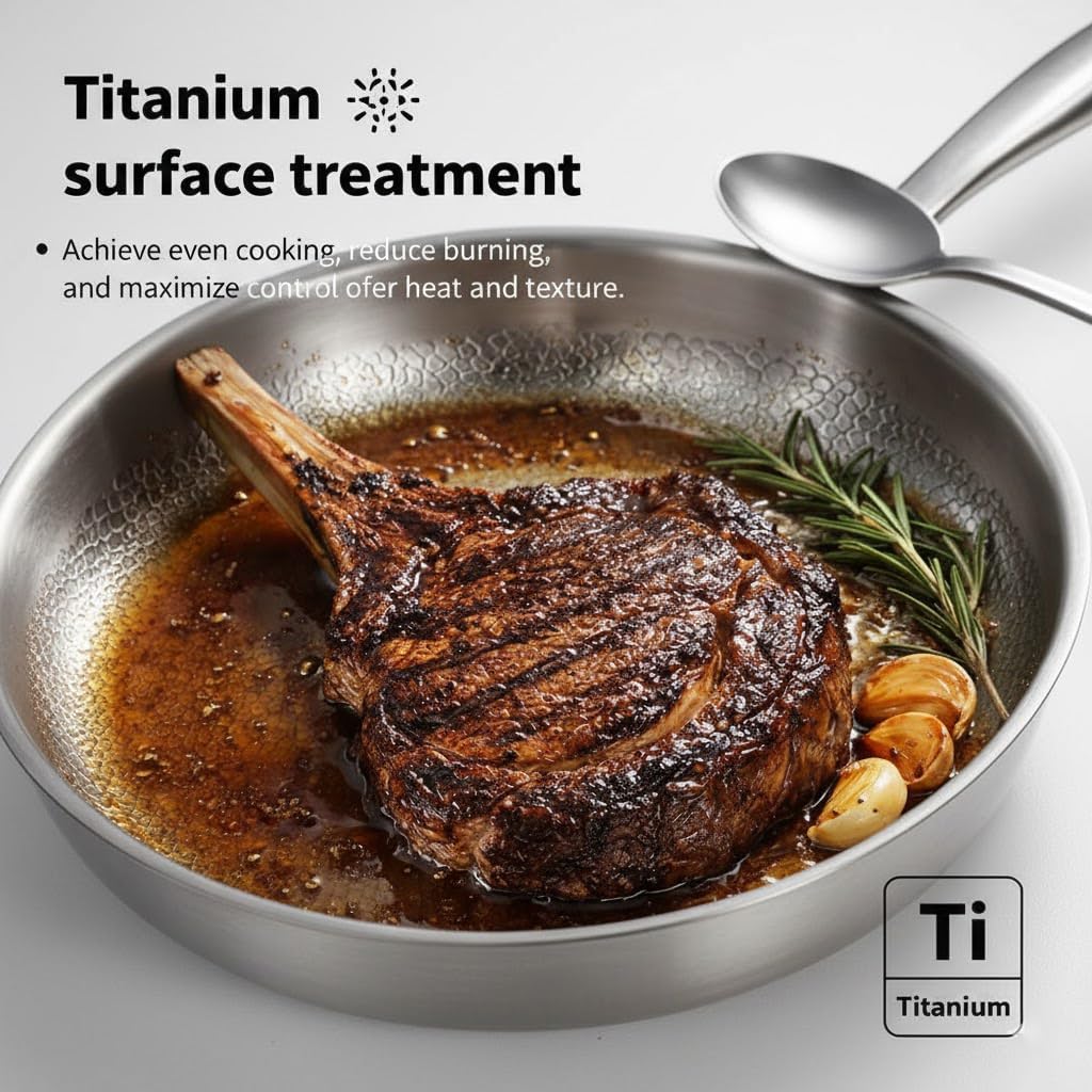 Titanium Pan, 2026 Upgrade Pure Titanium Classic Pan with Lid and Spatula, Scratch-Resistant, No Coating Nonstick Frying Pan for Cooking, Professional Grade Kitchen Essentials (With Lid, 11.02in)